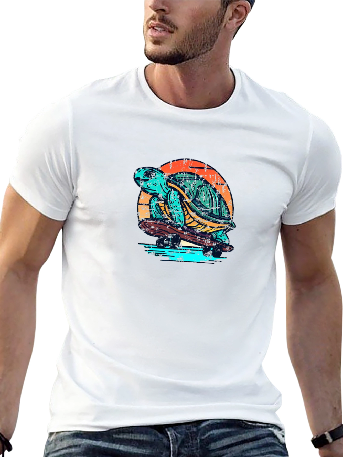 Skateboarding Turtle Graphic Tee - Black