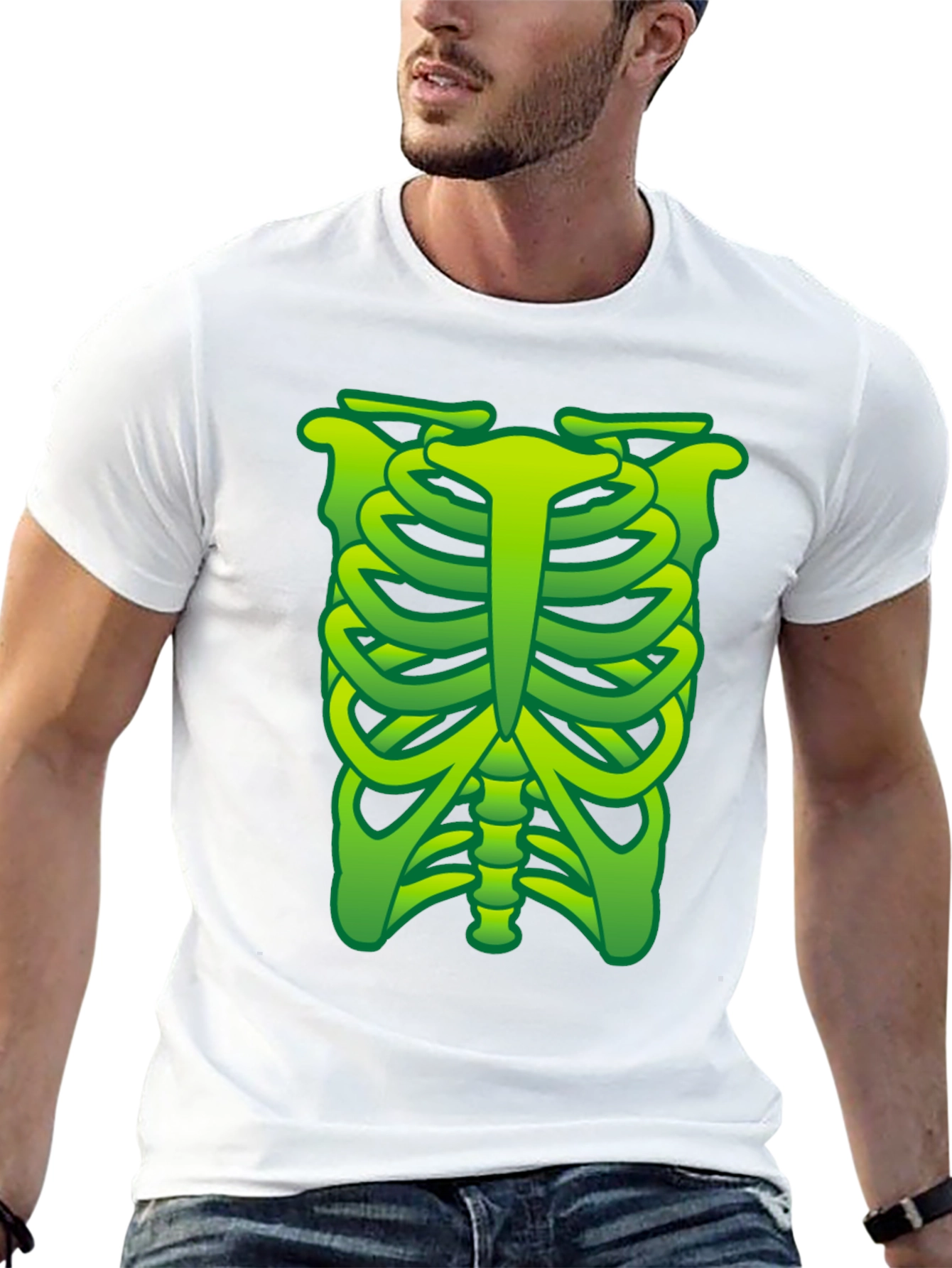 Green Rib Cage Skeleton T-Shirt Halloween