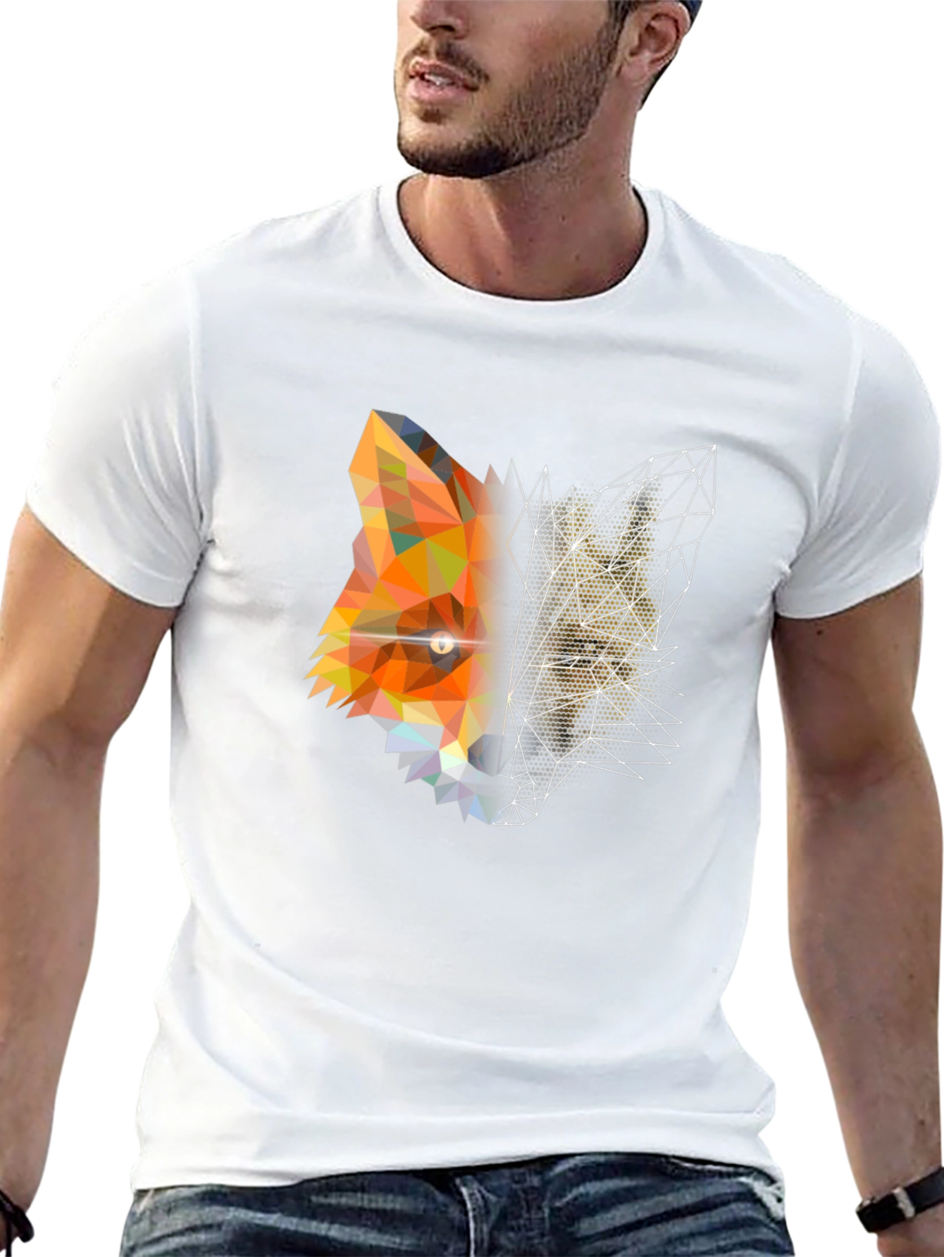 Geometric Fox Graphic Print Black T-Shirt
