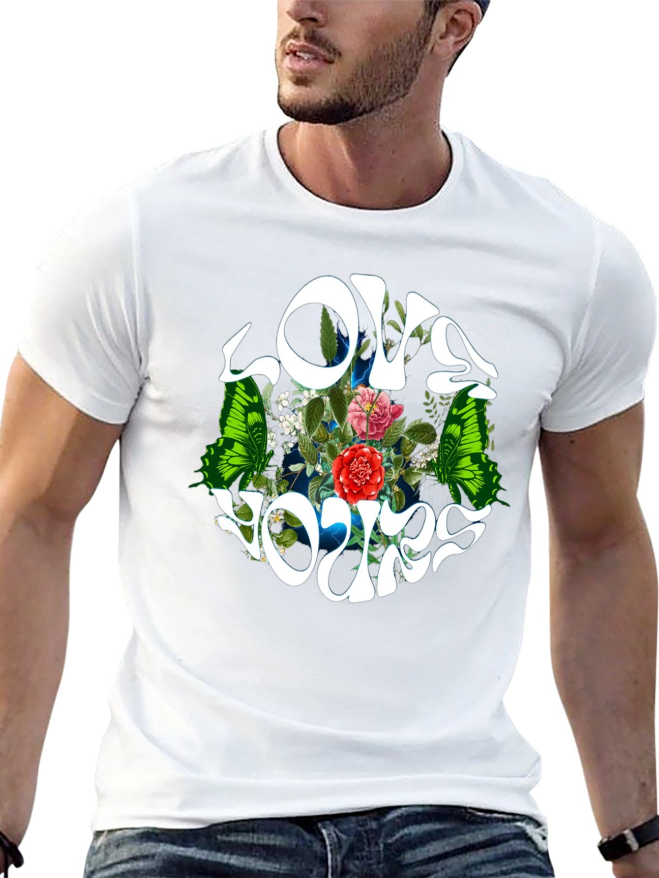 Love Yours Floral Butterfly Black T-Shirt