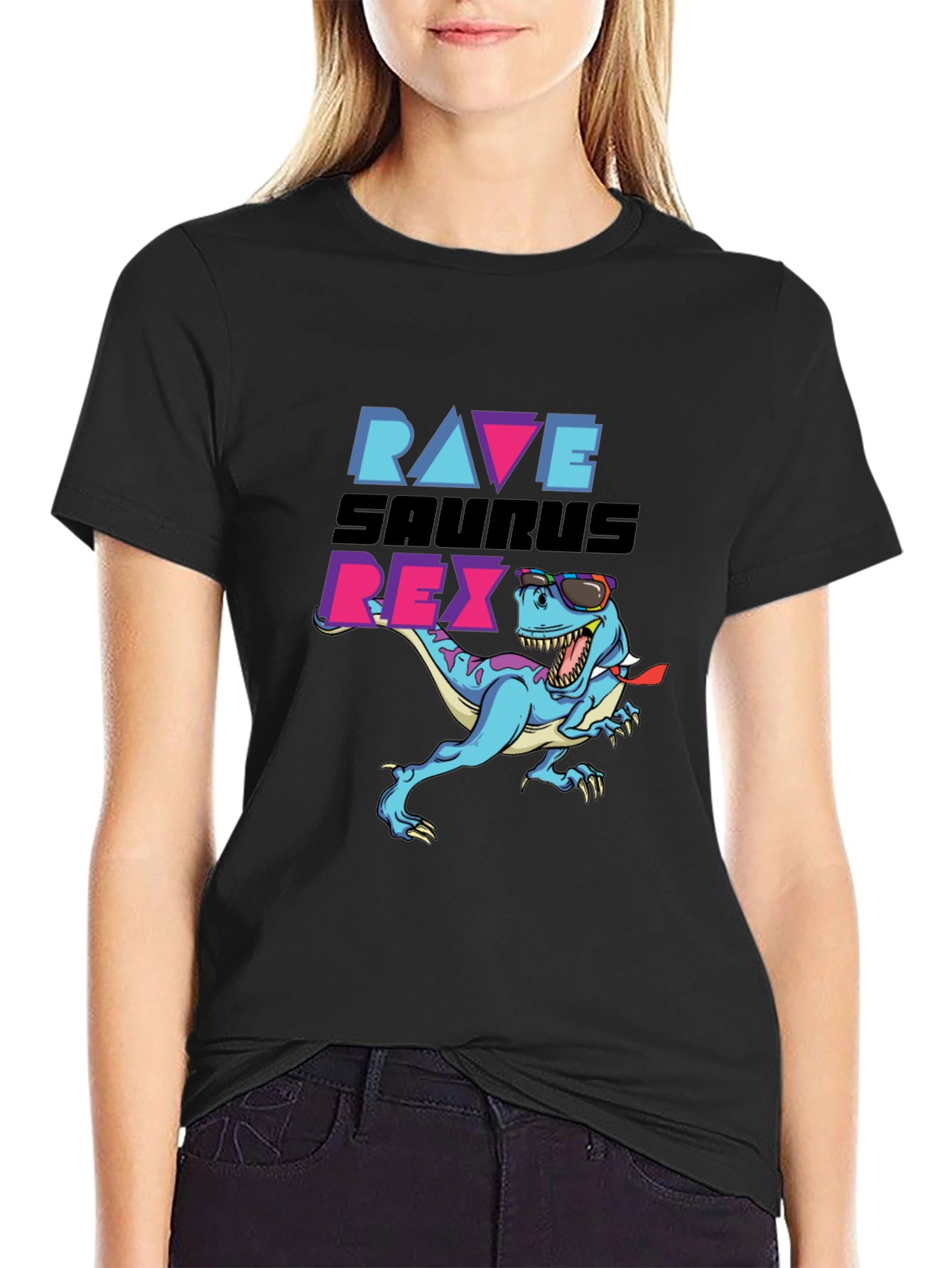 Rave Saurus Rex Black Graphic T-Shirt