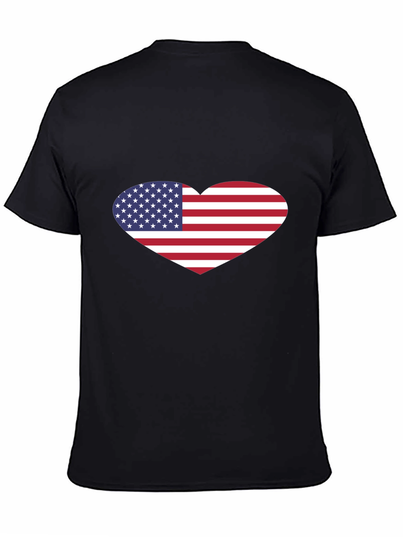 Patriotic USA Flag Heart Black T-Shirt