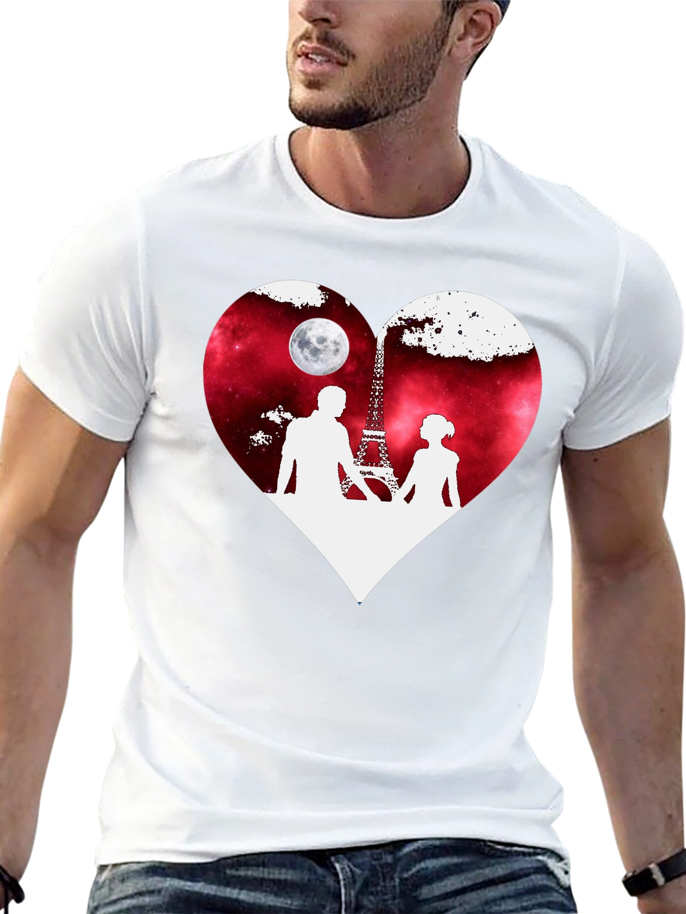 Romantic Paris Eiffel Tower Heart Graphic T-Shirt