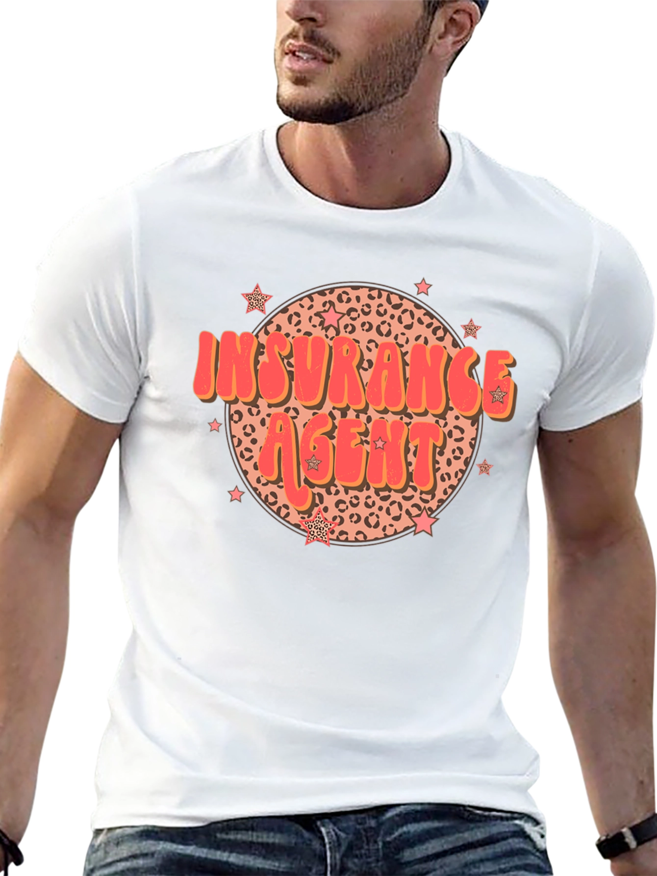 Insurance Agent T-Shirt Retro Leopard Print Star Design