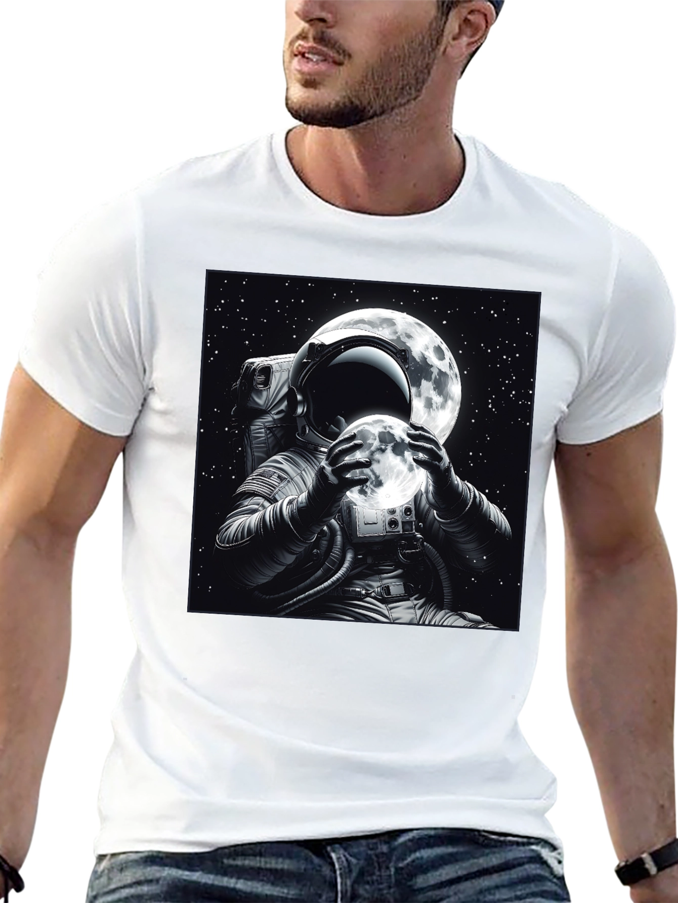 Astronaut Moon Graphic Black T-Shirt