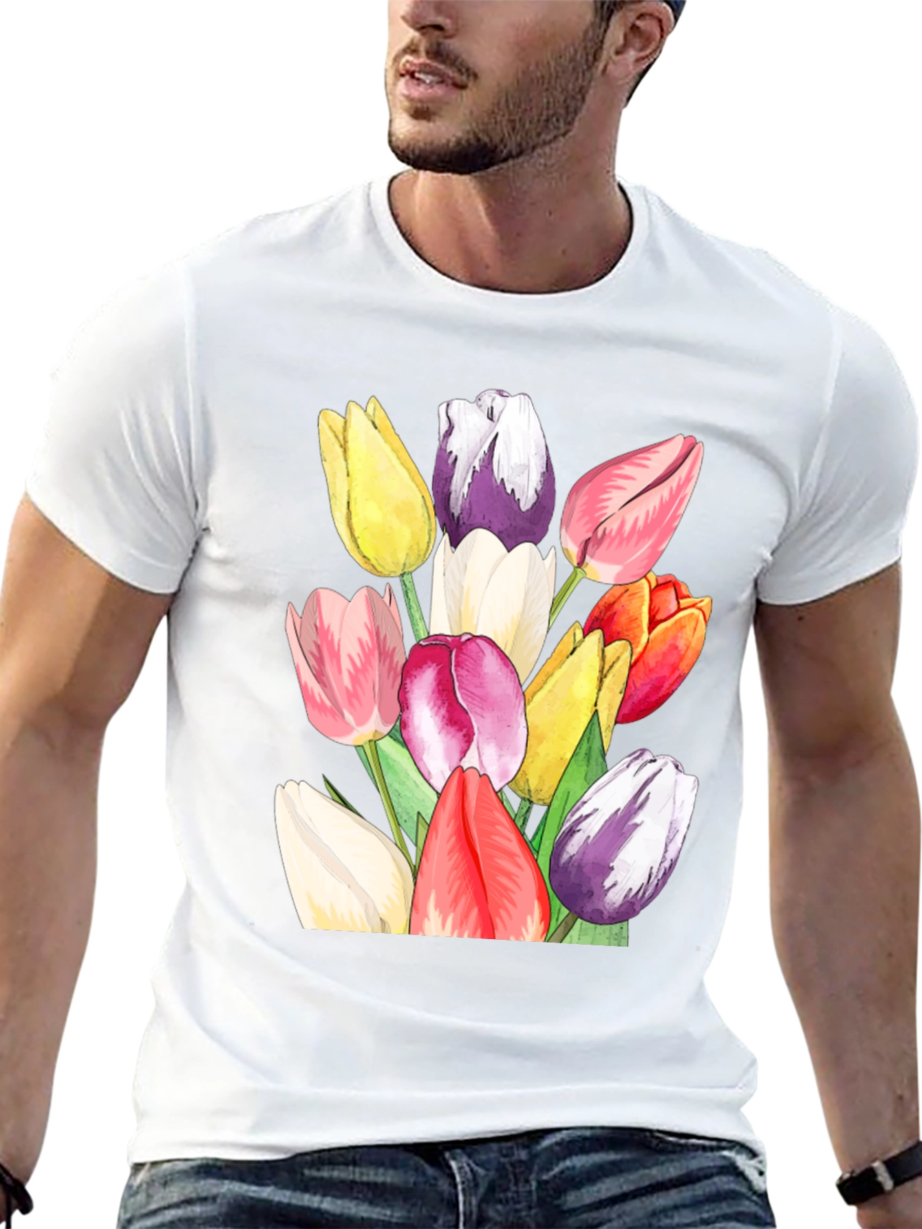Tulip Bouquet Graphic Tee - Stylish Black T-Shirt