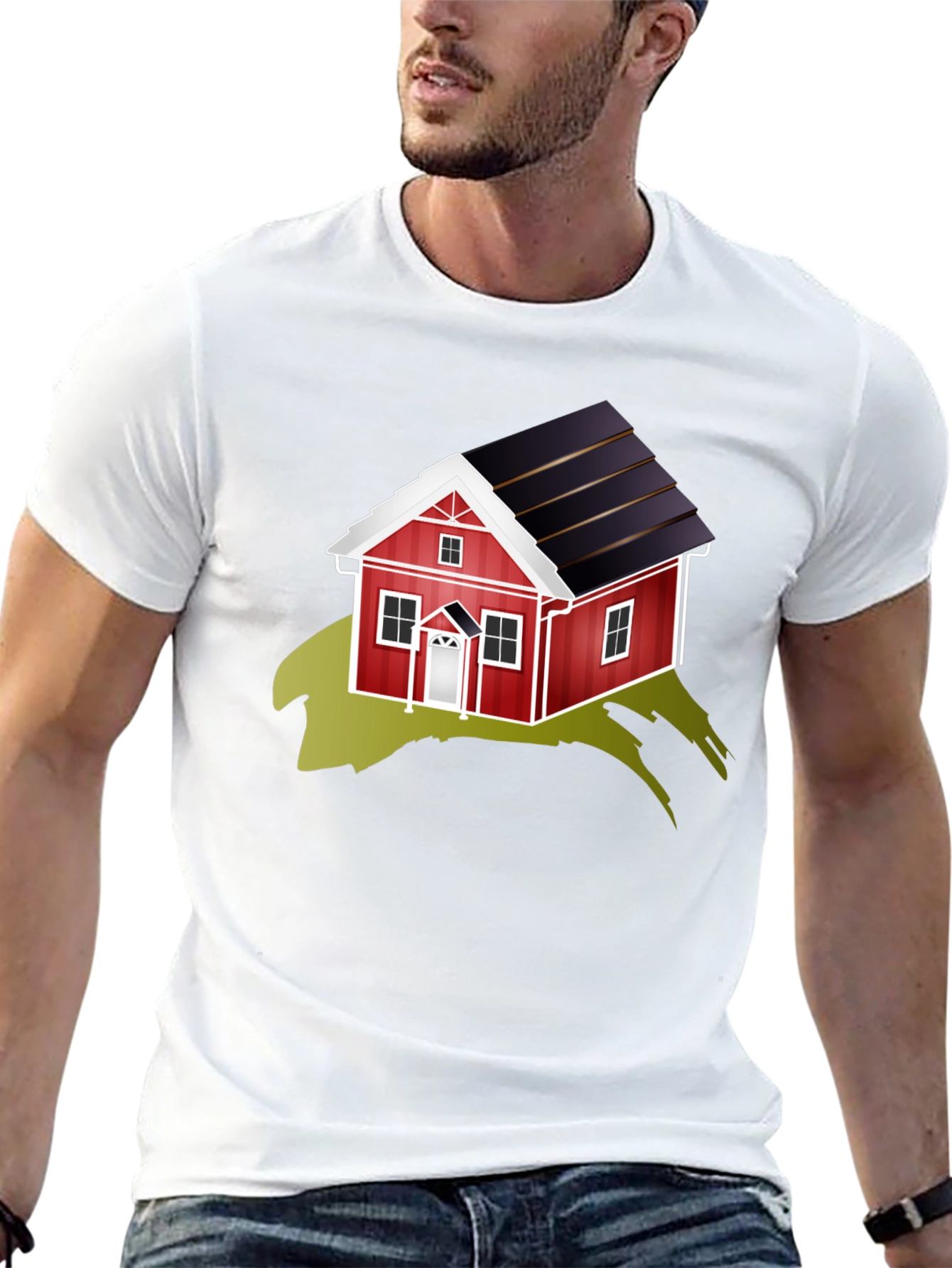 Quirky House Graphic Tee - Soft Black Cotton Blend