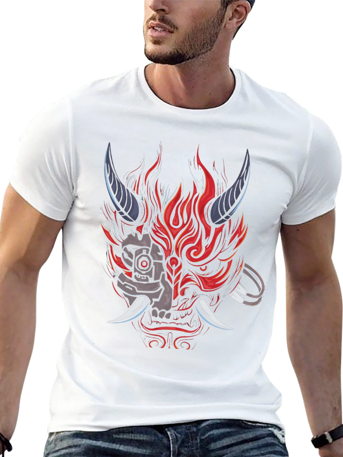 Cyberpunk Oni Mask T-Shirt - Edgy Streetwear