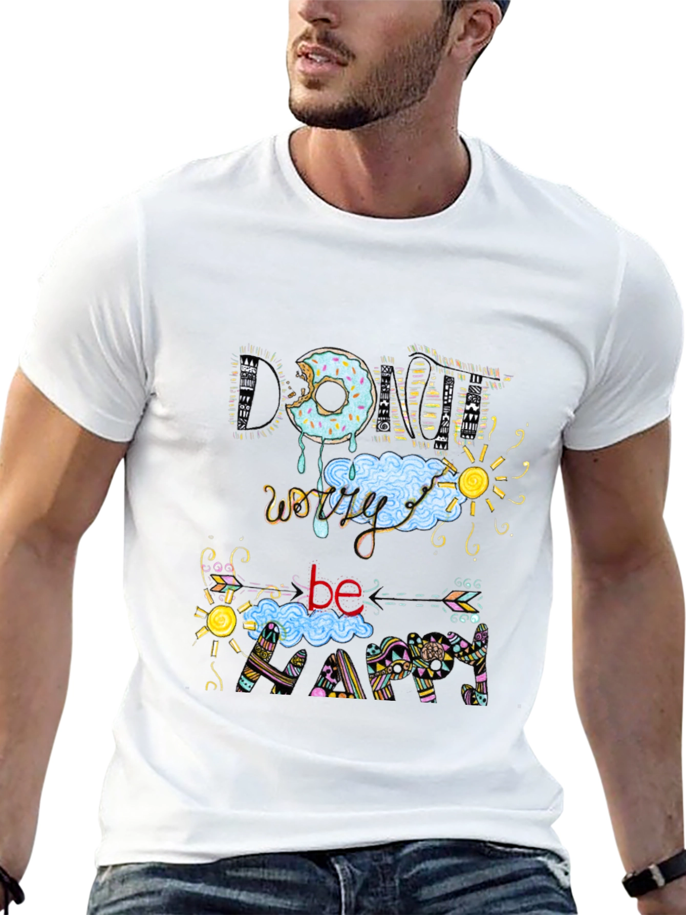 Donut Worry Be Happy Black T-Shirt