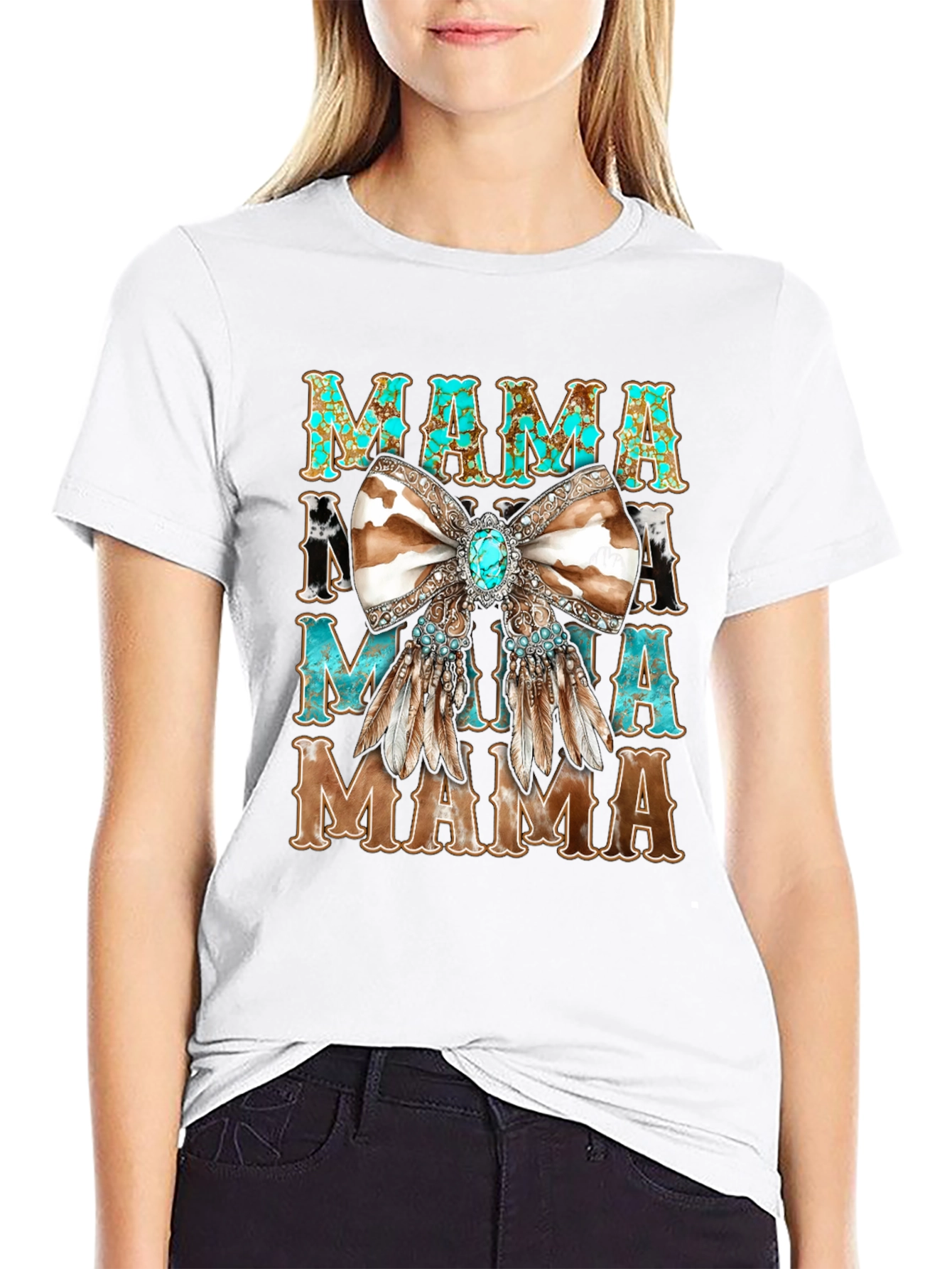 Western Mama Turquoise Bow T-Shirt