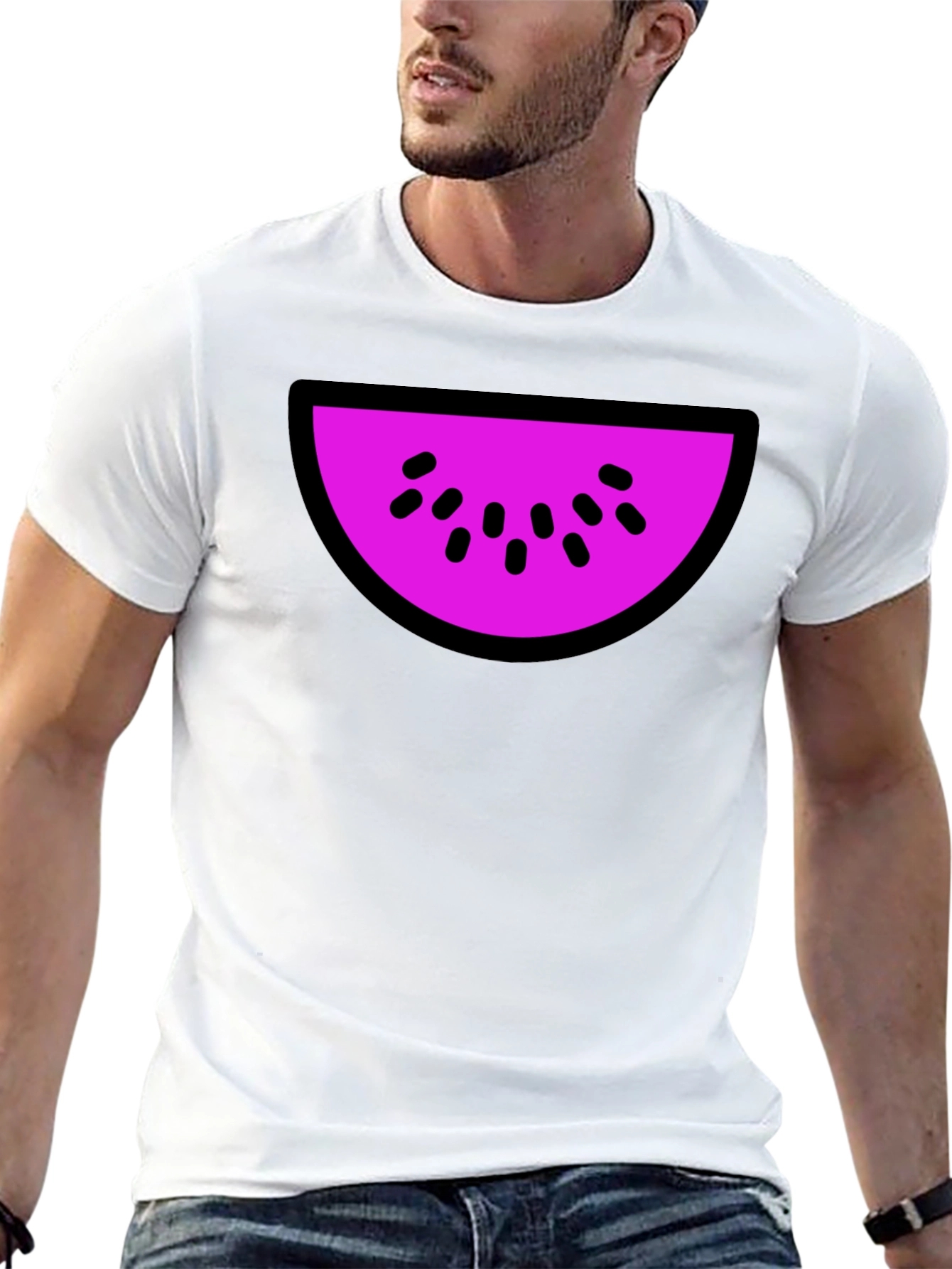 Whimsical Watermelon Slice Graphic Tee - Black