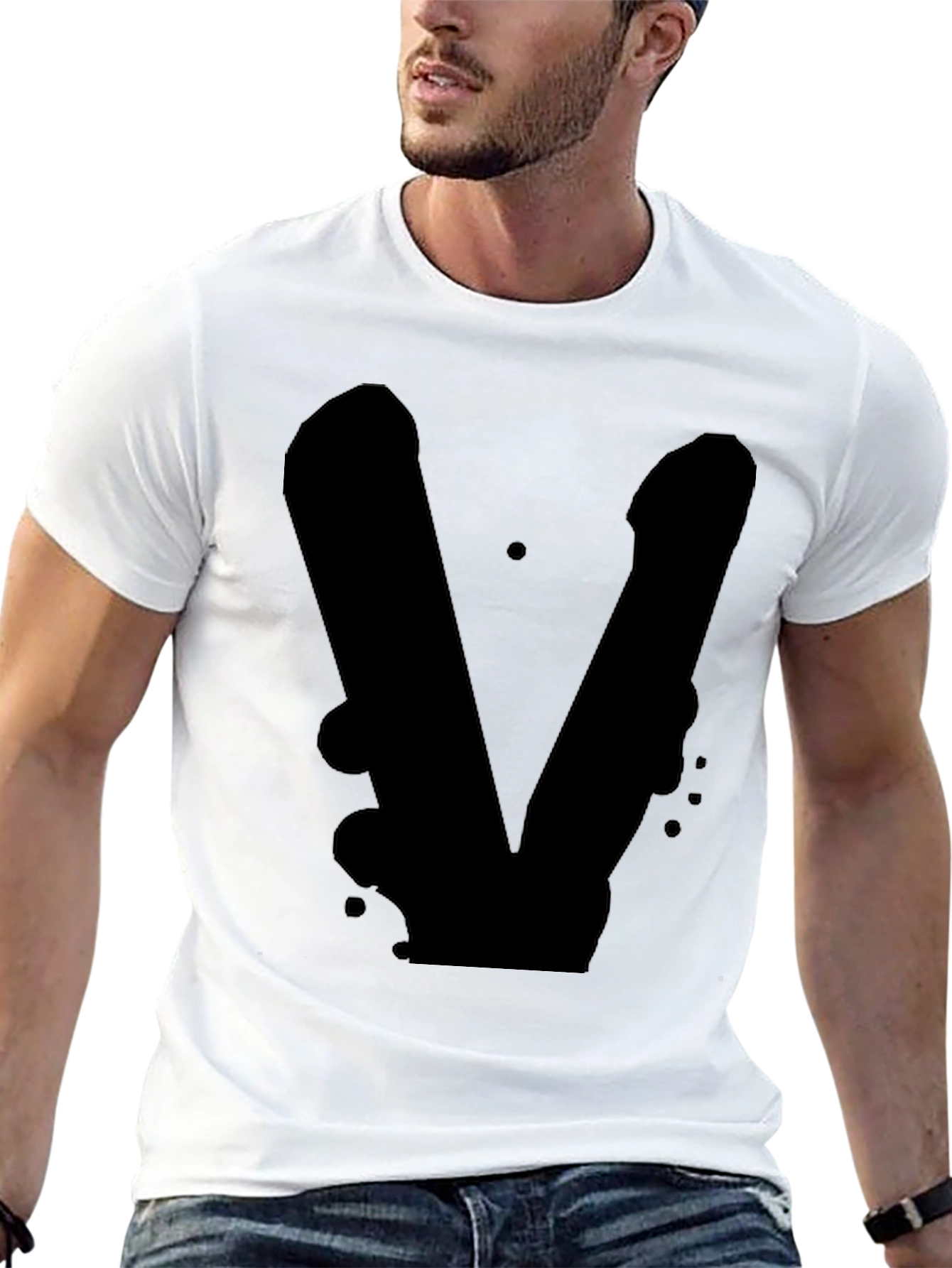 Black T-Shirt with Abstract V Design