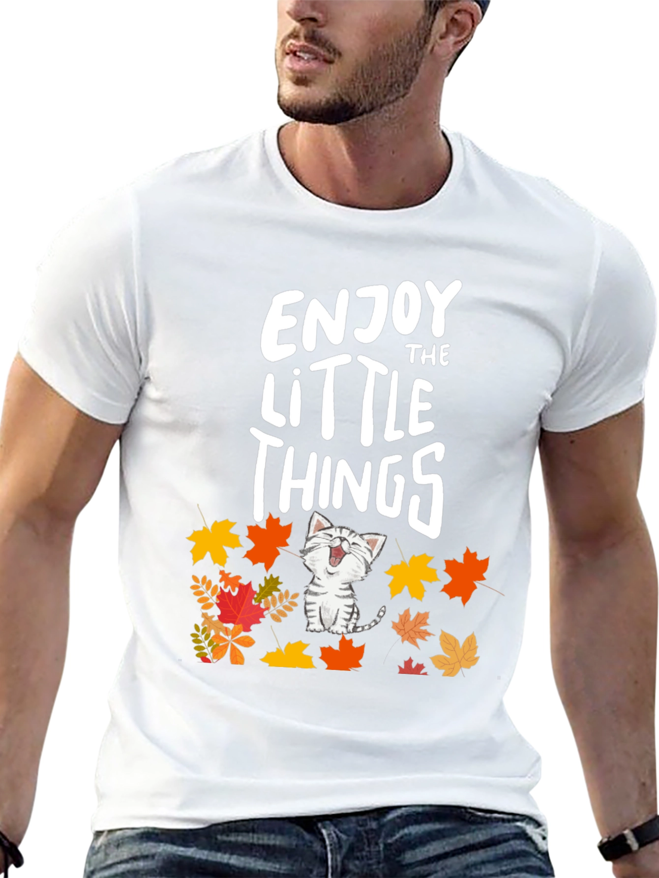 Enjoy the Little Things Cat Fall Leaves T-Shirt