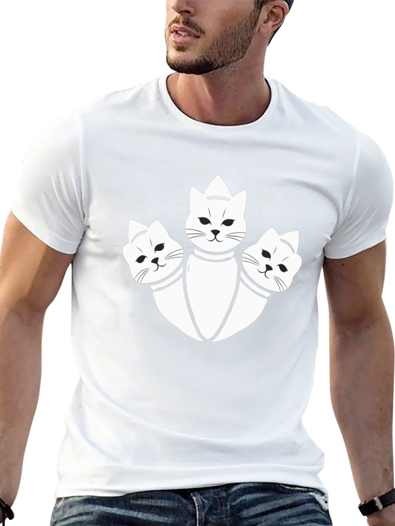 Three-Headed Cat Graphic Tee - Unique Design