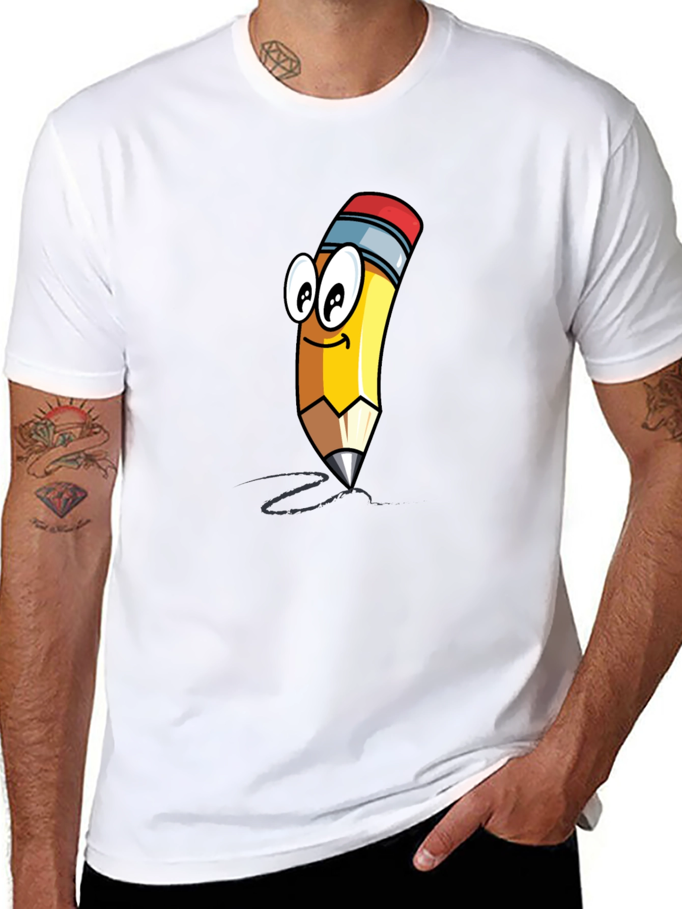 Cartoon Pencil Graphic T-Shirt - Black