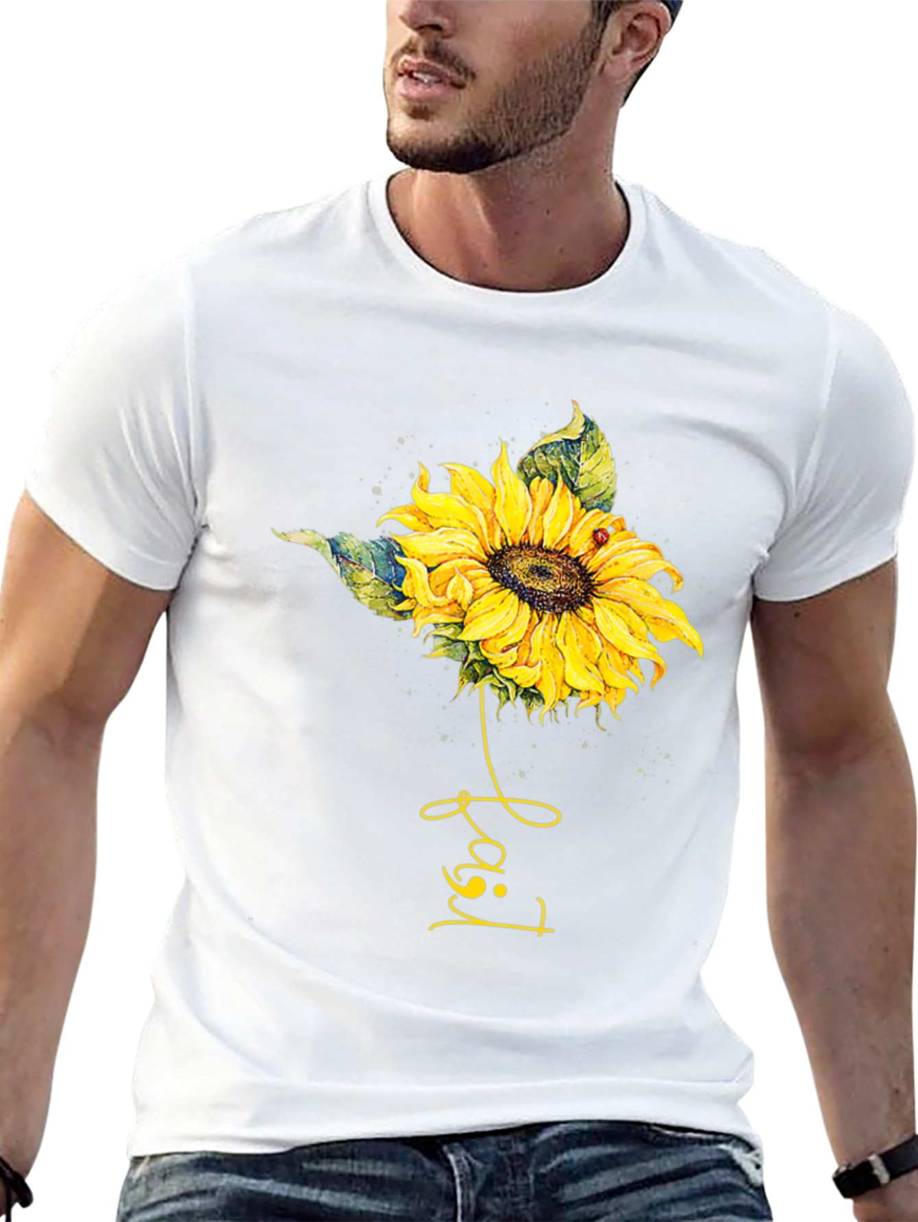 Sunflower Ladybug T-Shirt - Black Cotton Tee