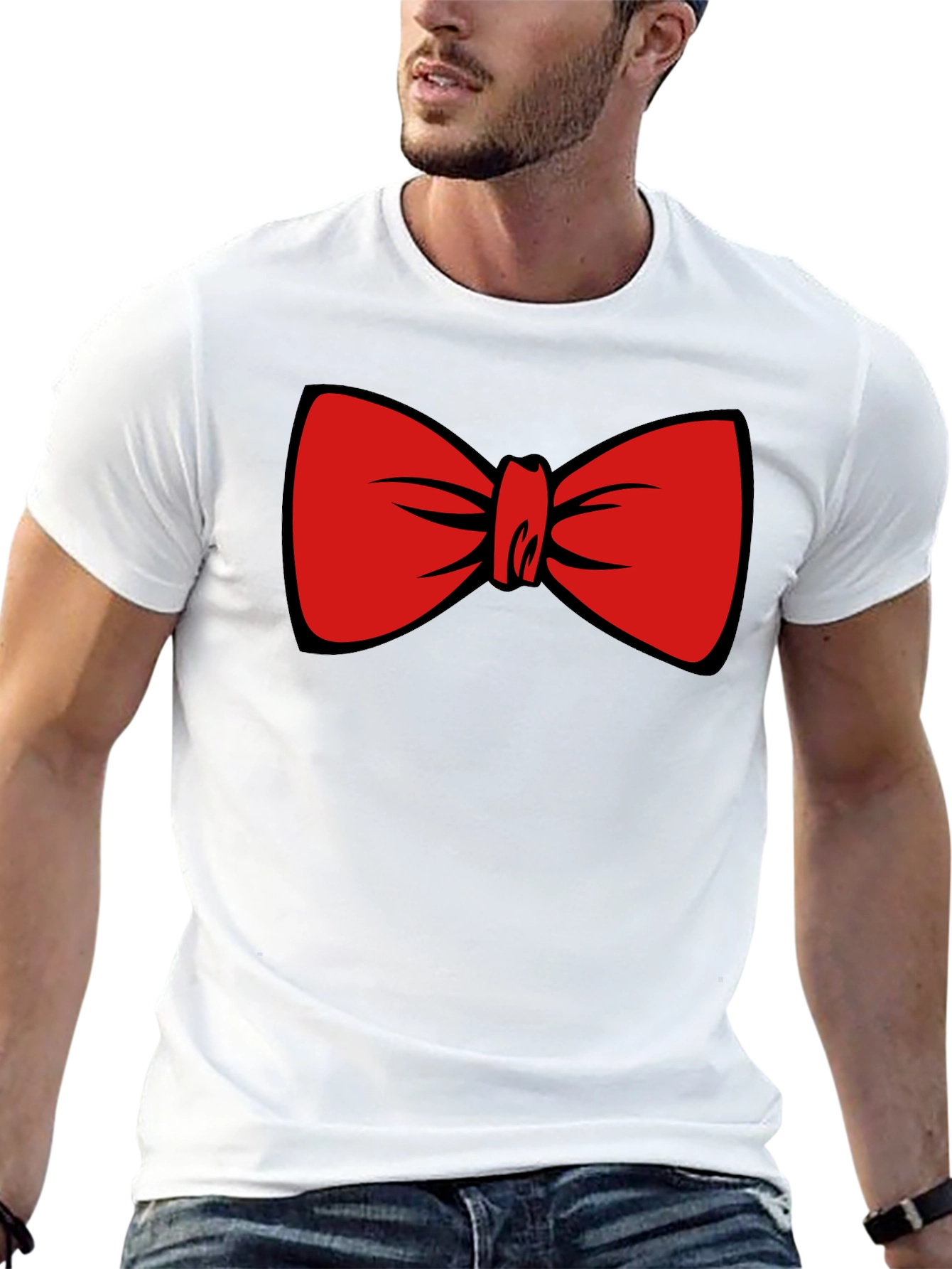 Red Bowtie Graphic Black T-Shirt