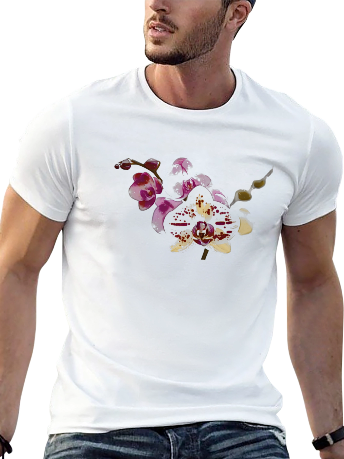 Orchid Print Black T-Shirt