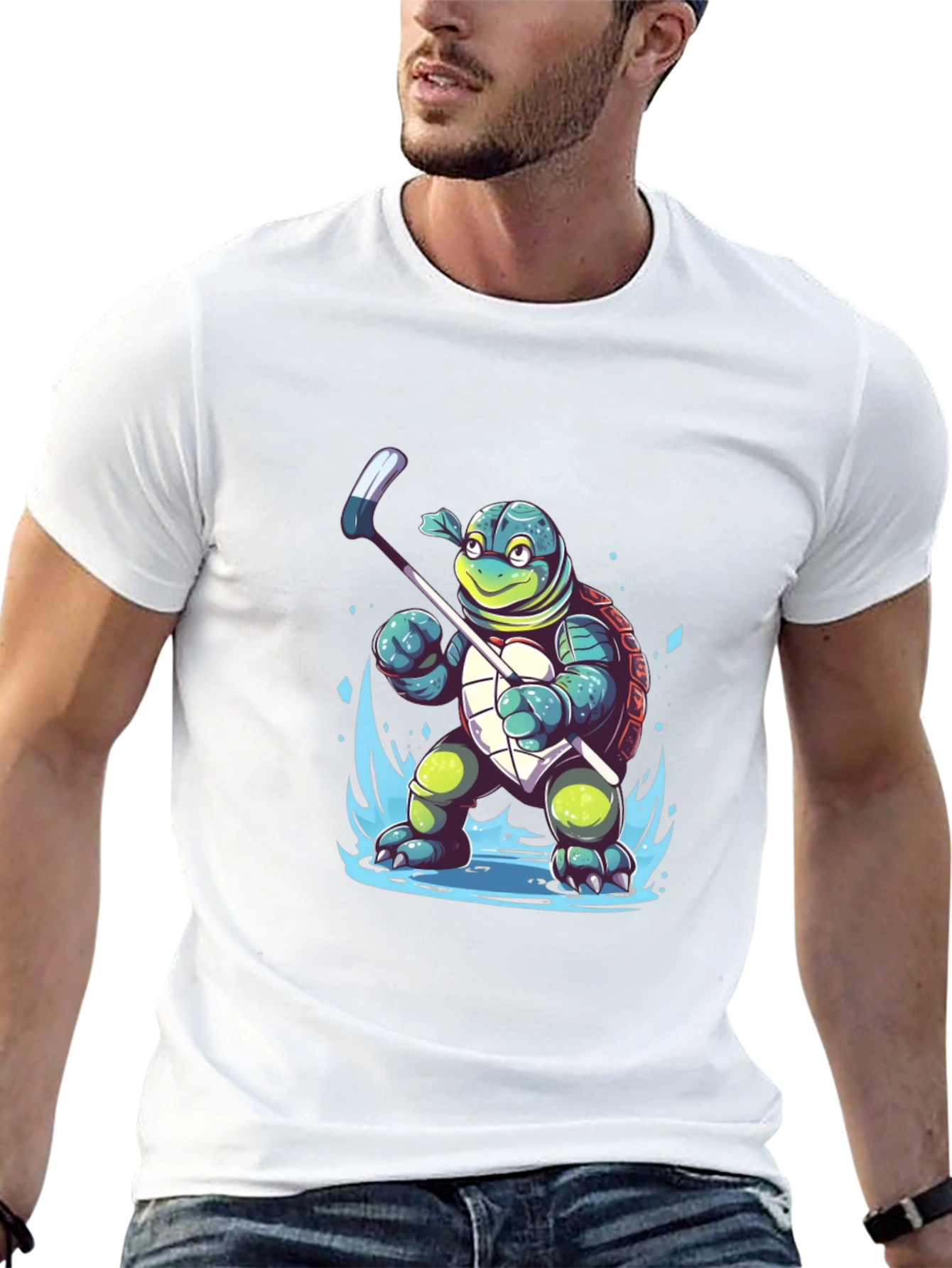 Turtle Hockey Player Graphic T-Shirt