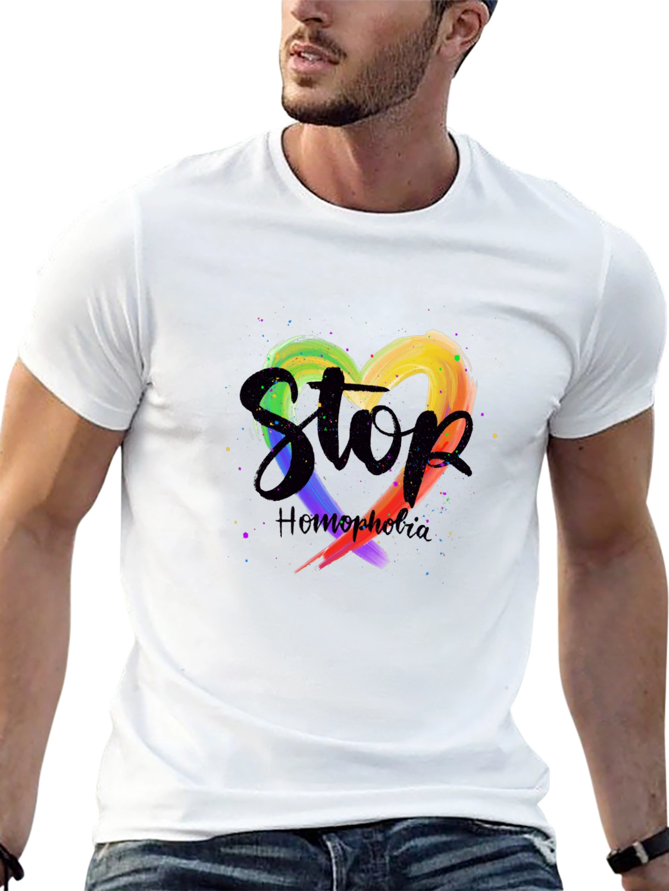 Stop Homophobia Rainbow Heart T-Shirt