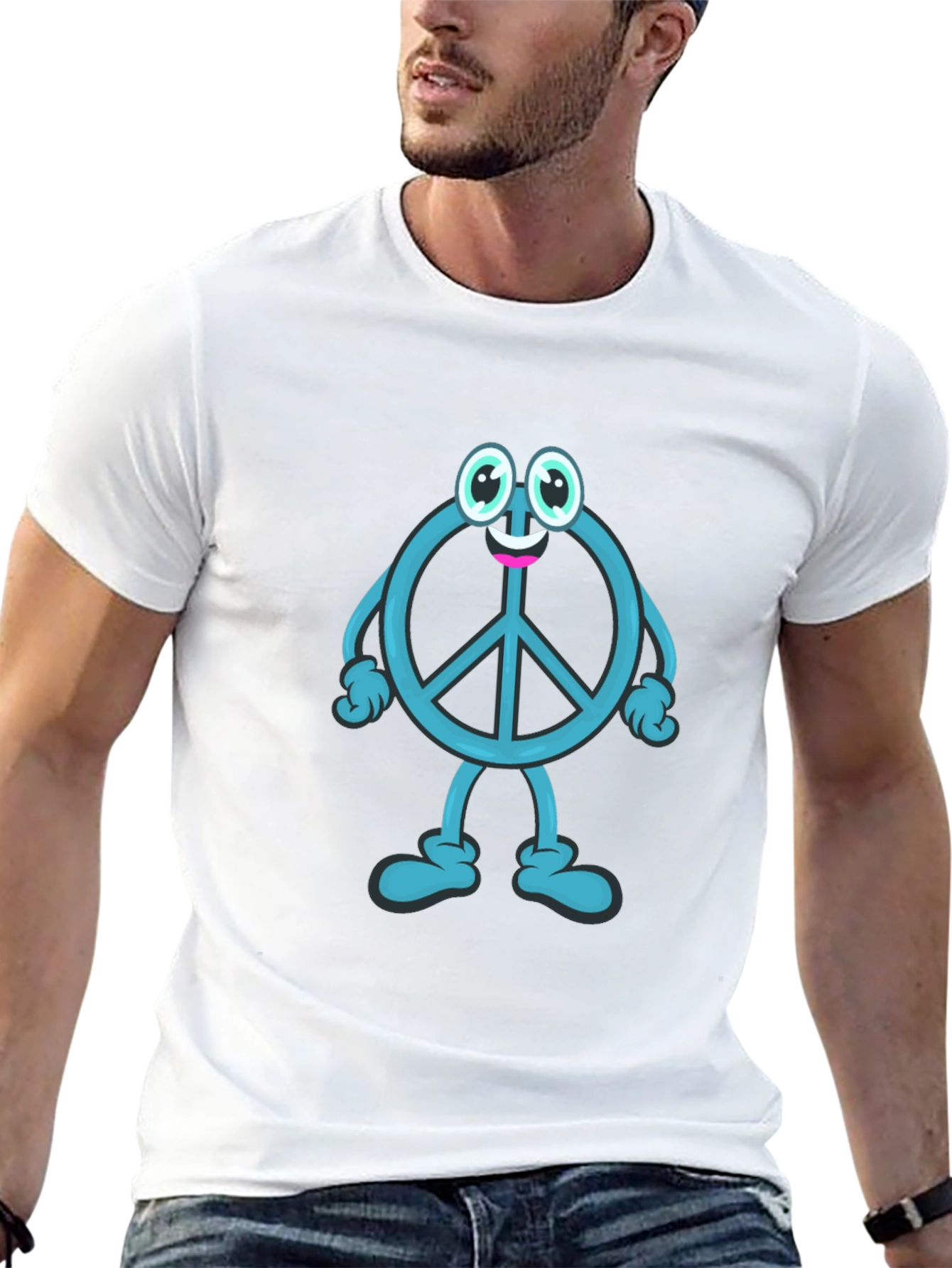 Peace Sign Cartoon Graphic T-Shirt - Black