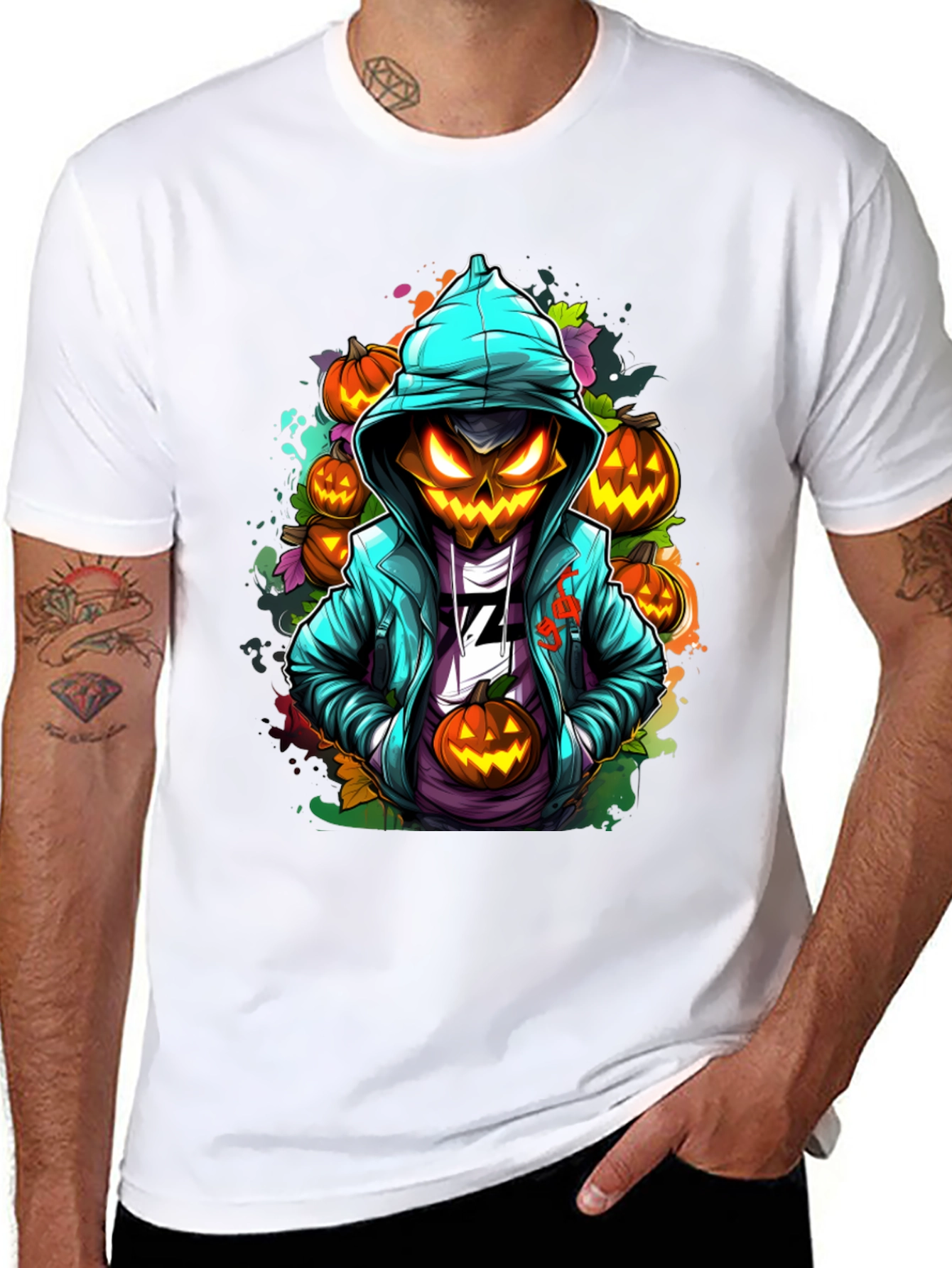 Spooky Pumpkin Head Graphic Tee - Halloween Style