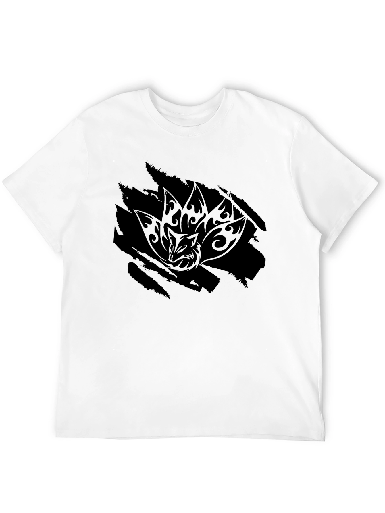 Mens Black Graphic Tee - Tribal Fox Design