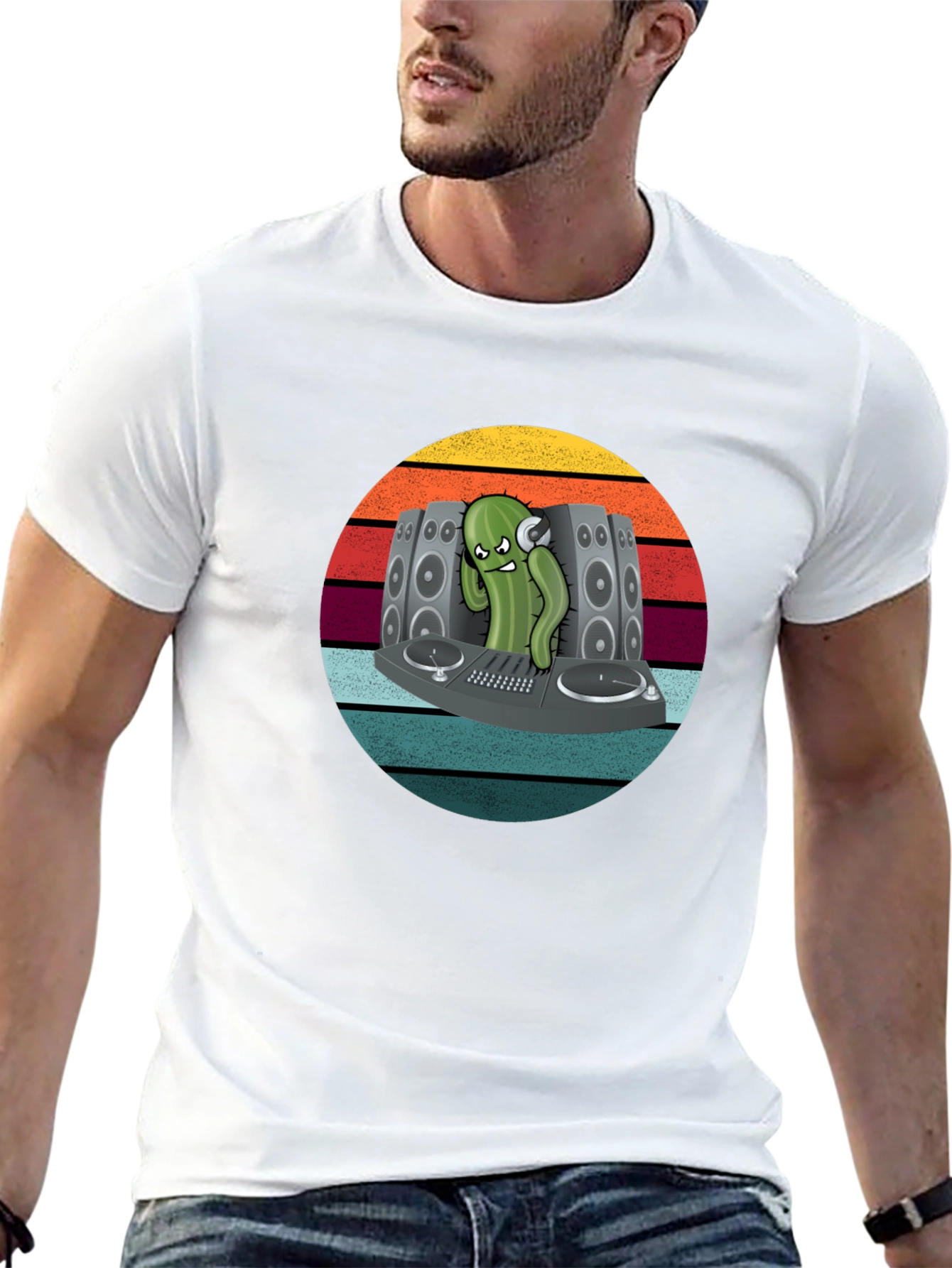 DJ Cactus Graphic T-Shirt - Cool Retro Vibe