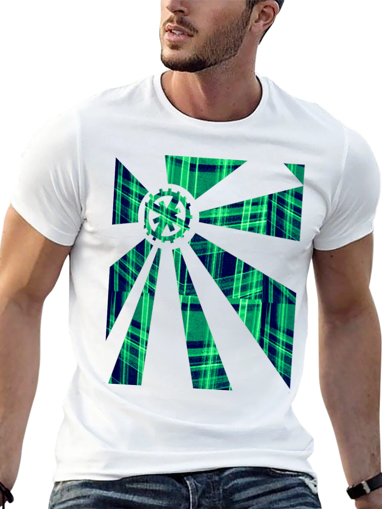 Gearburst Plaid Graphic T-Shirt - Modern Style