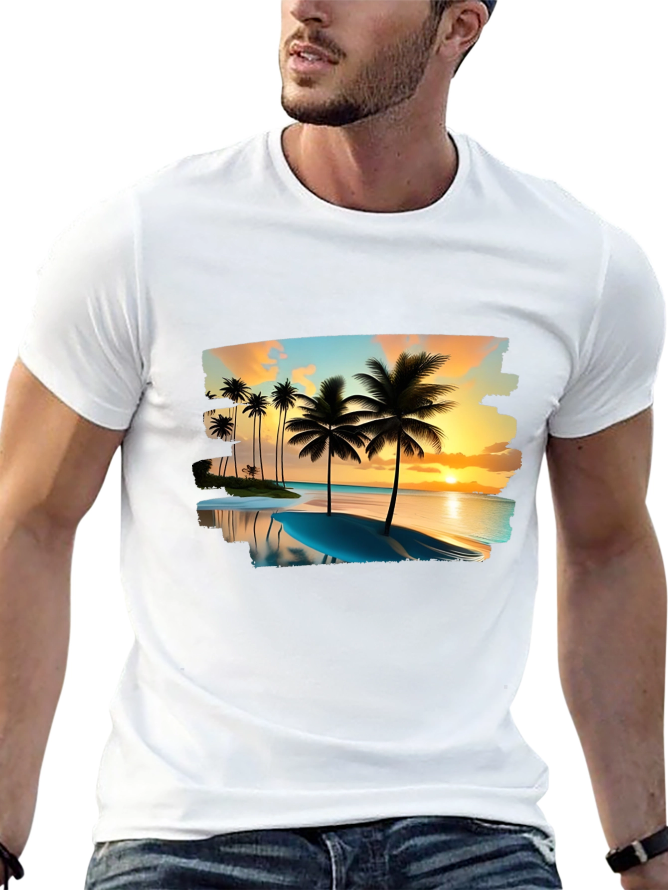 Tropical Palm Tree Sunset Graphic T-Shirt