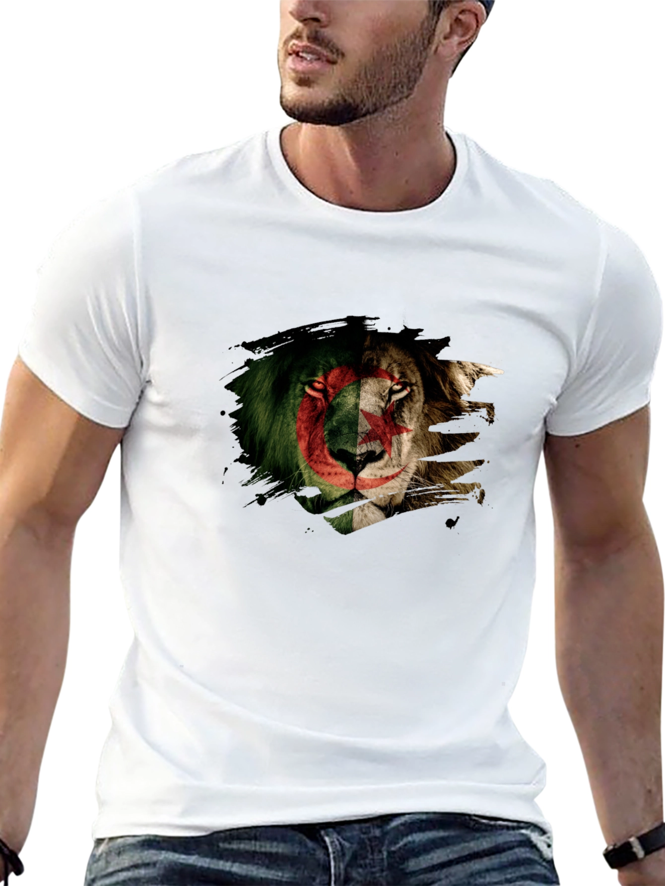 Algeria Flag Lion Graphic Black T-Shirt