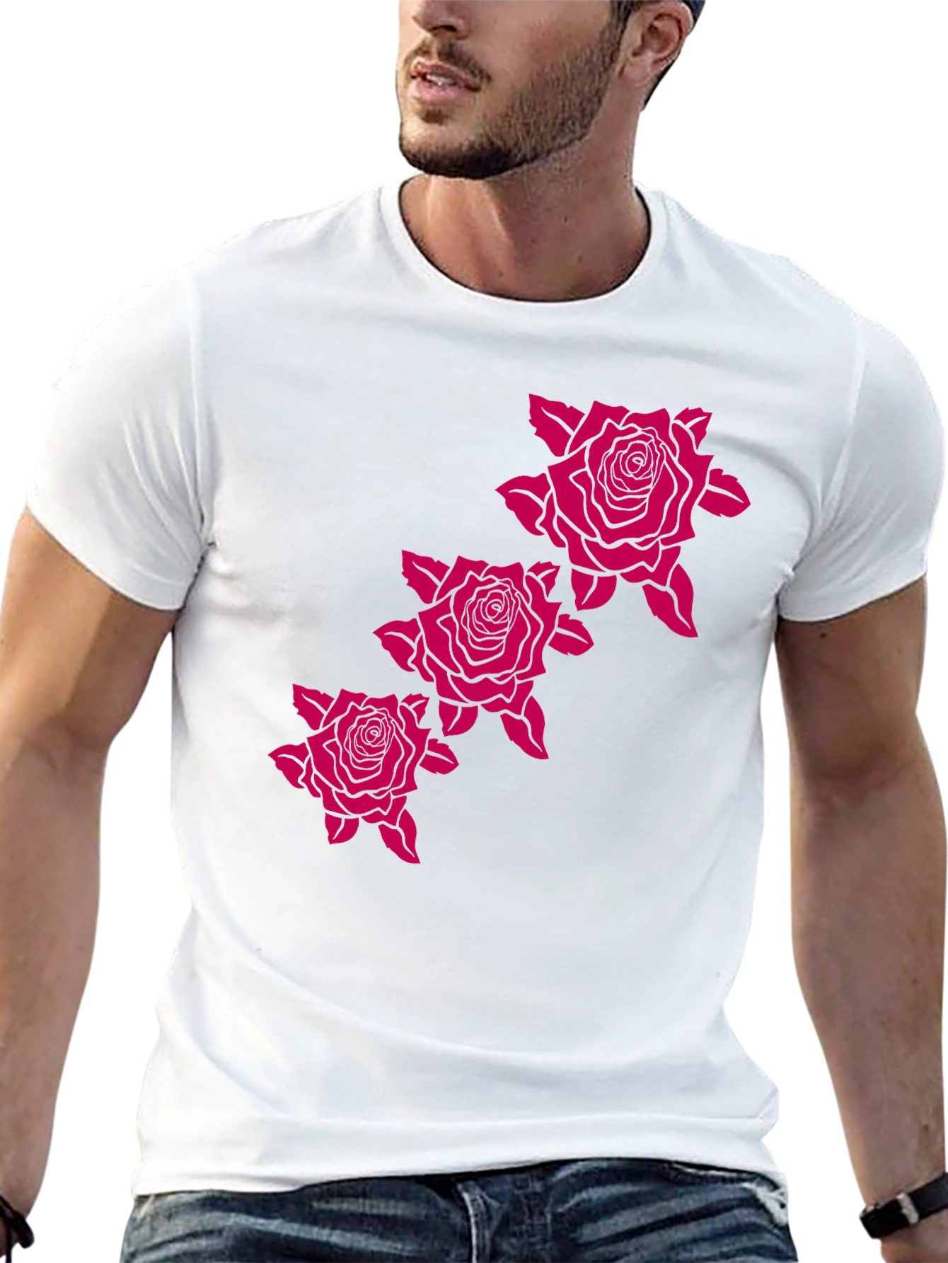 Mens Black Tee with Rose Graphic