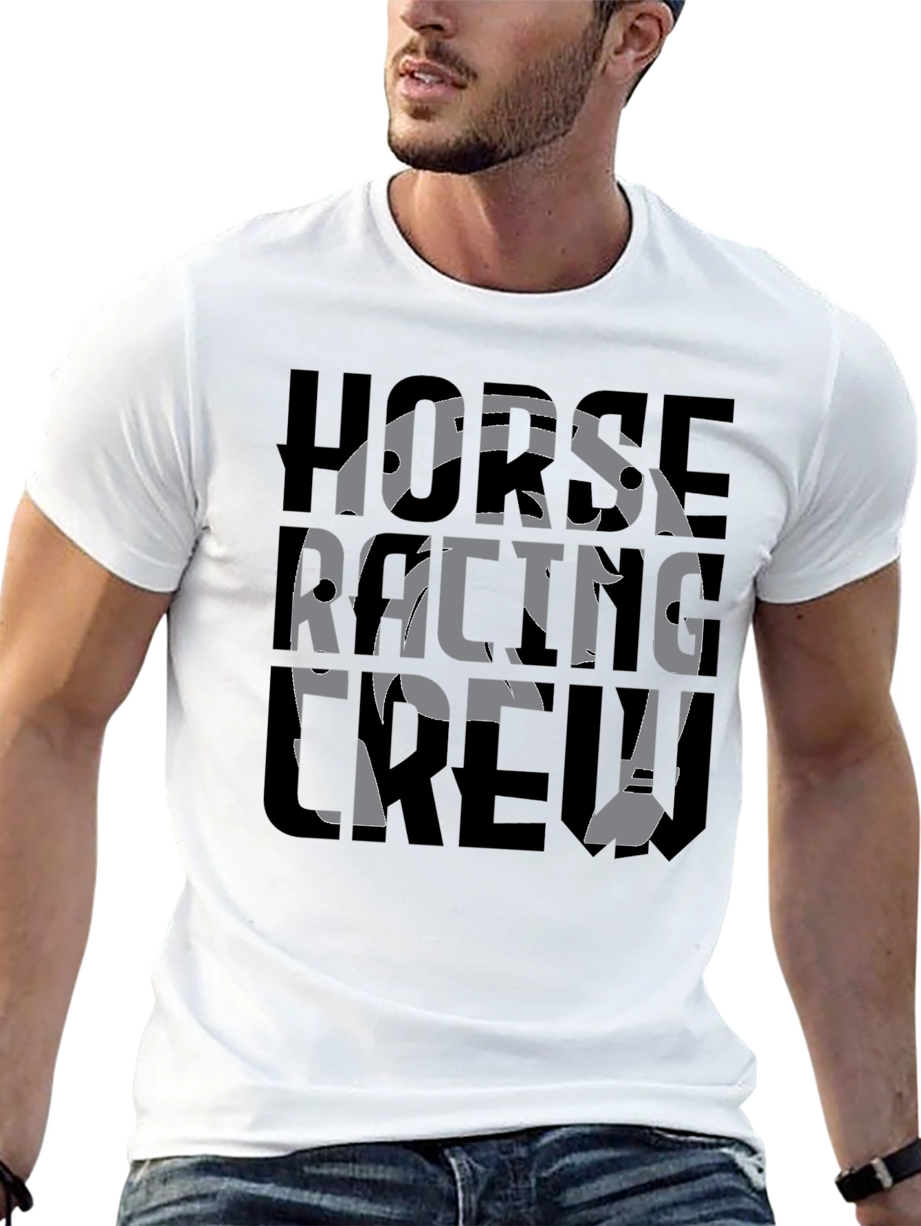 Horse Racing Crew Black Graphic T-Shirt