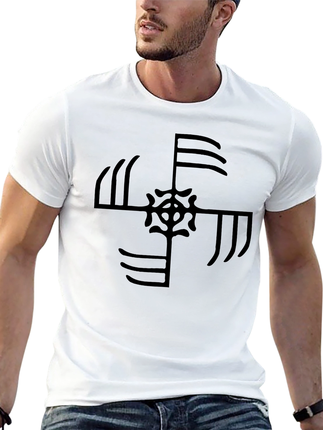 Black T-Shirt with Unique Geometric Design
