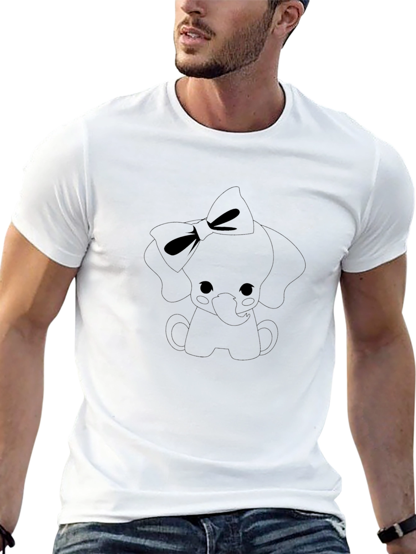 Cute Elephant Bow Tie Tee - Black Casual Shirt