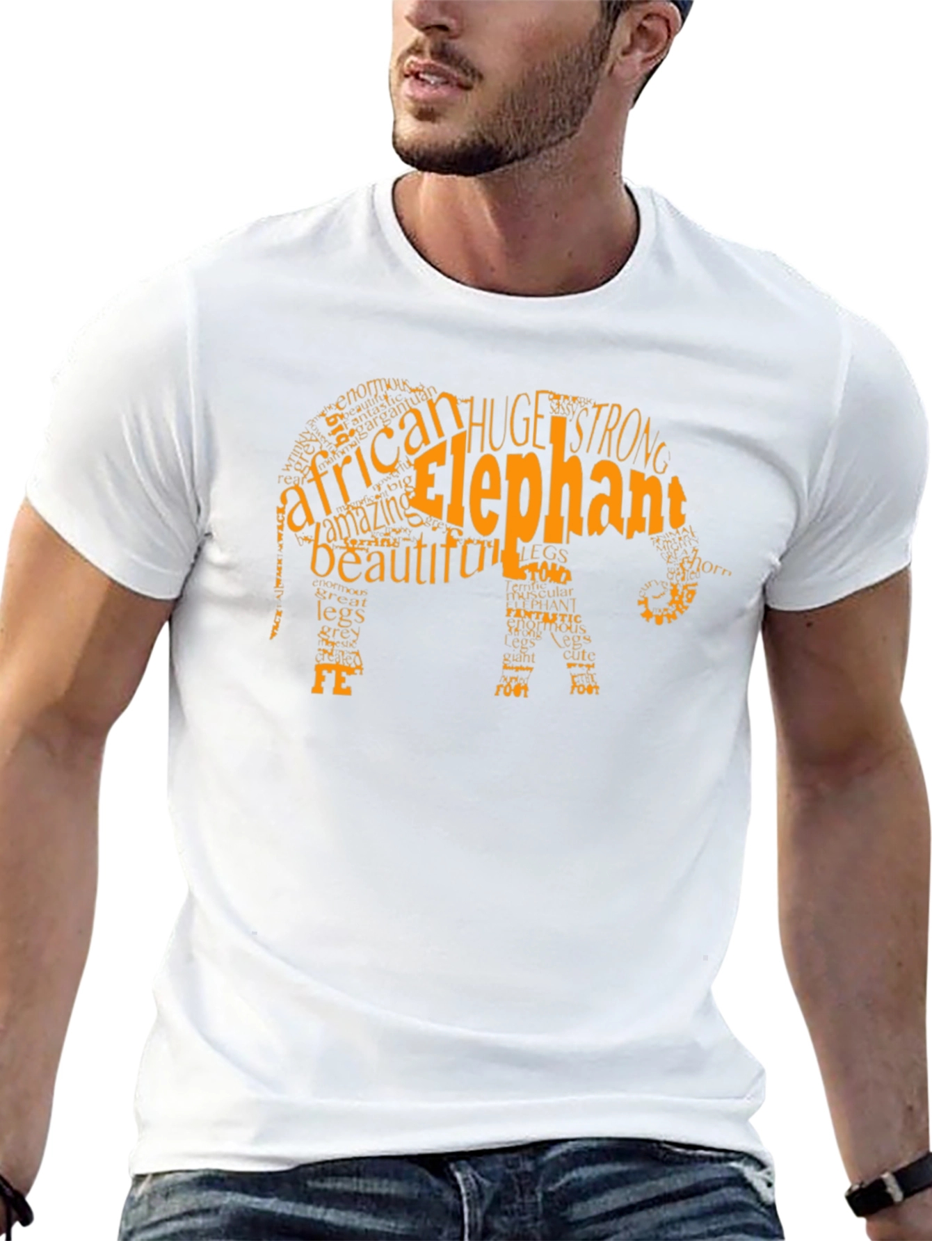 Elephant Word Art Mens Black T-Shirt