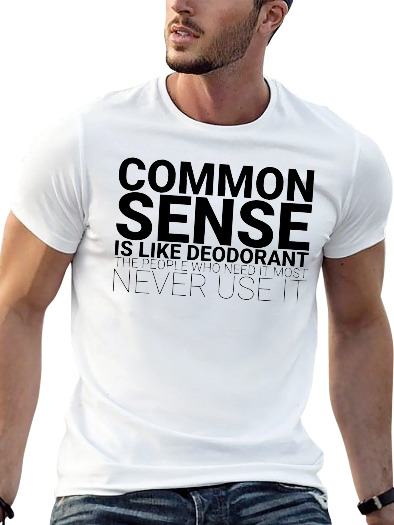 Common Sense Deodorant Graphic T-Shirt Funny Slogan Tee