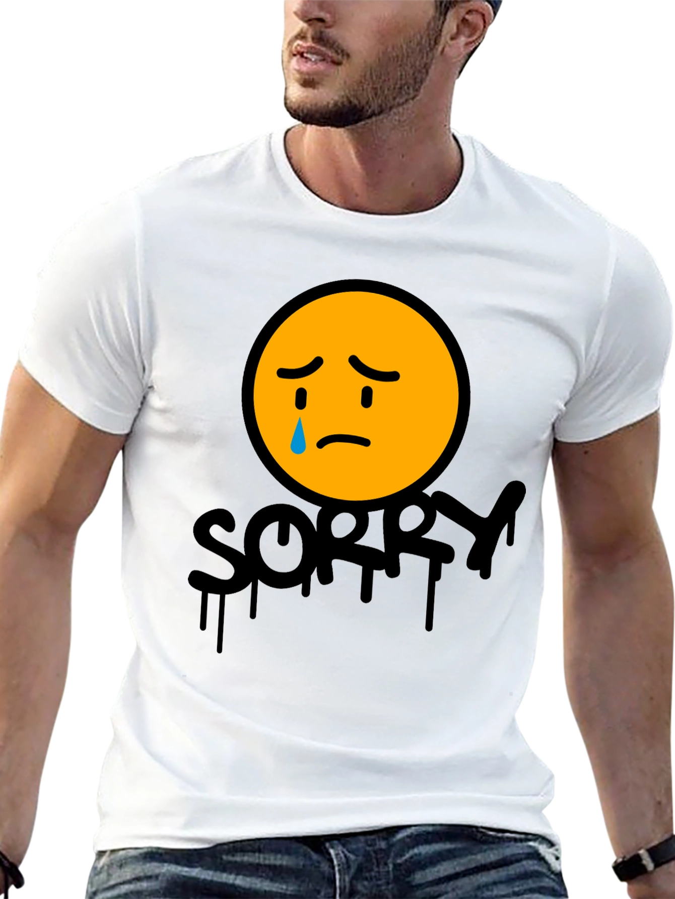 Sorry Face Graphic Tee - Black Cotton Blend