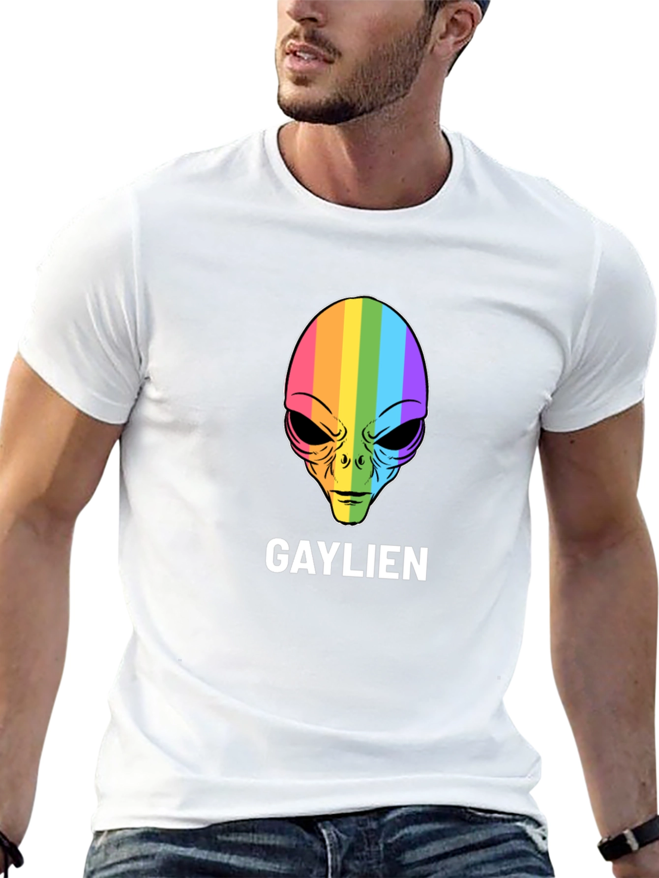 Gaylien T-Shirt - Rainbow Alien Head Tee