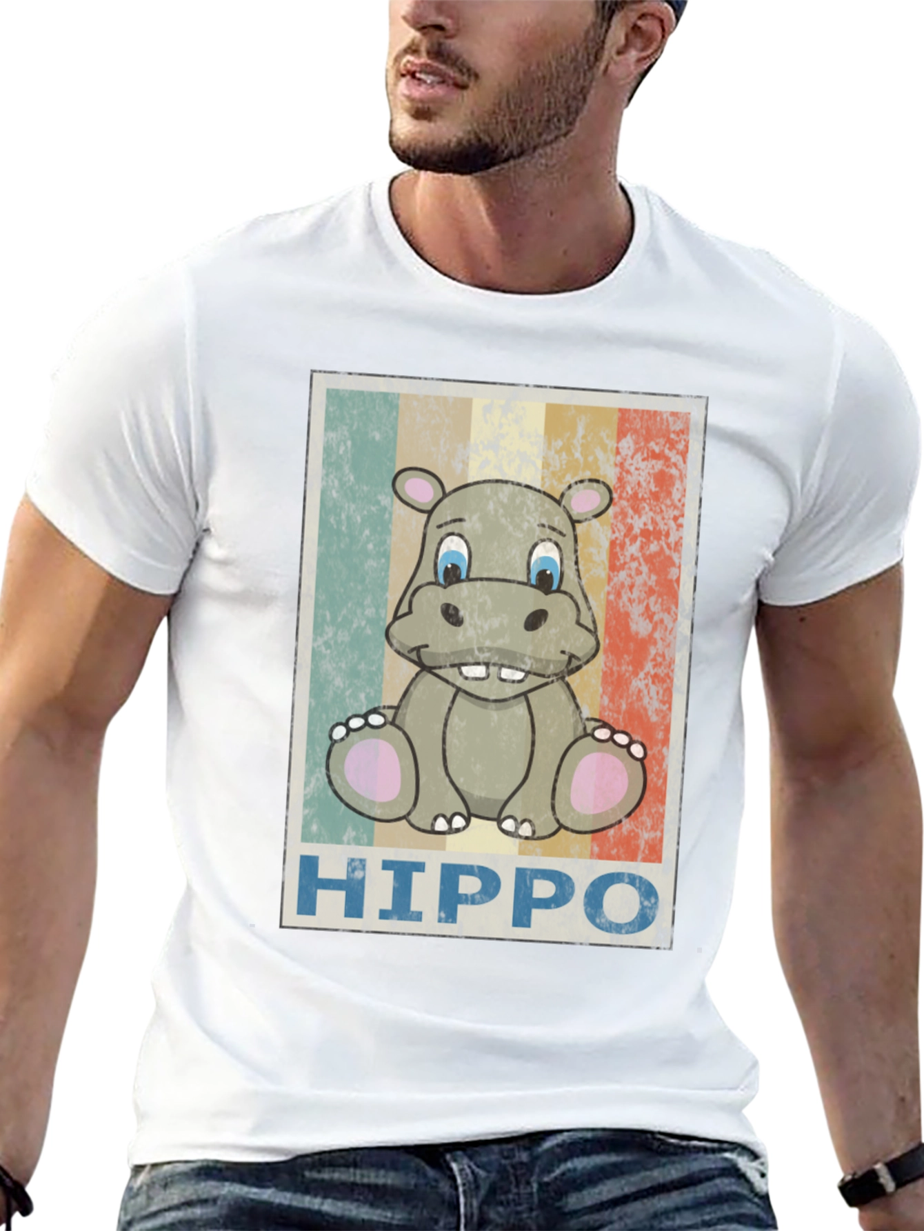 Retro Hippo Graphic Tee - Unisex Black T-Shirt