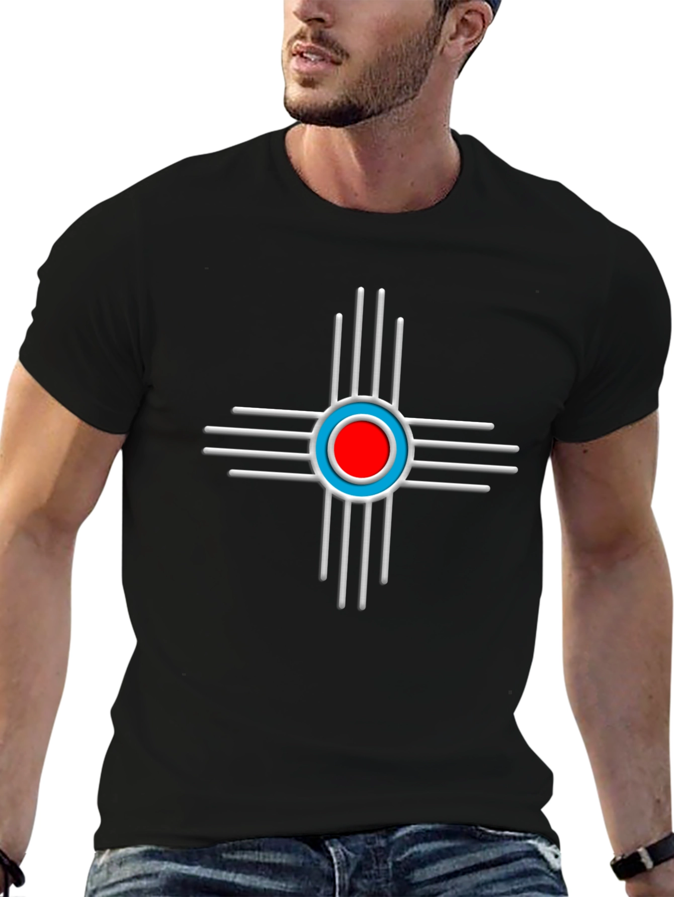 Geometric Circle Design T-Shirt - Black