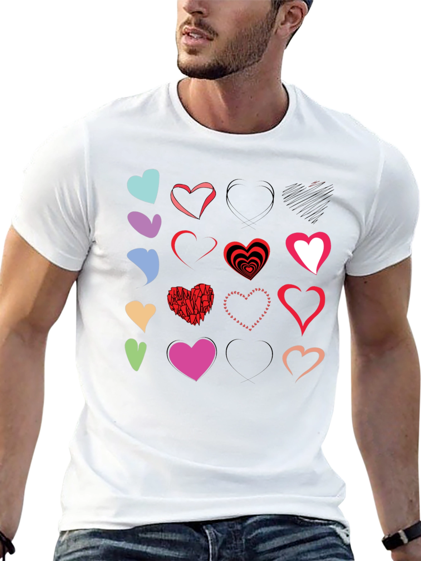Heart Print Black T-Shirt - Graphic Design Tee