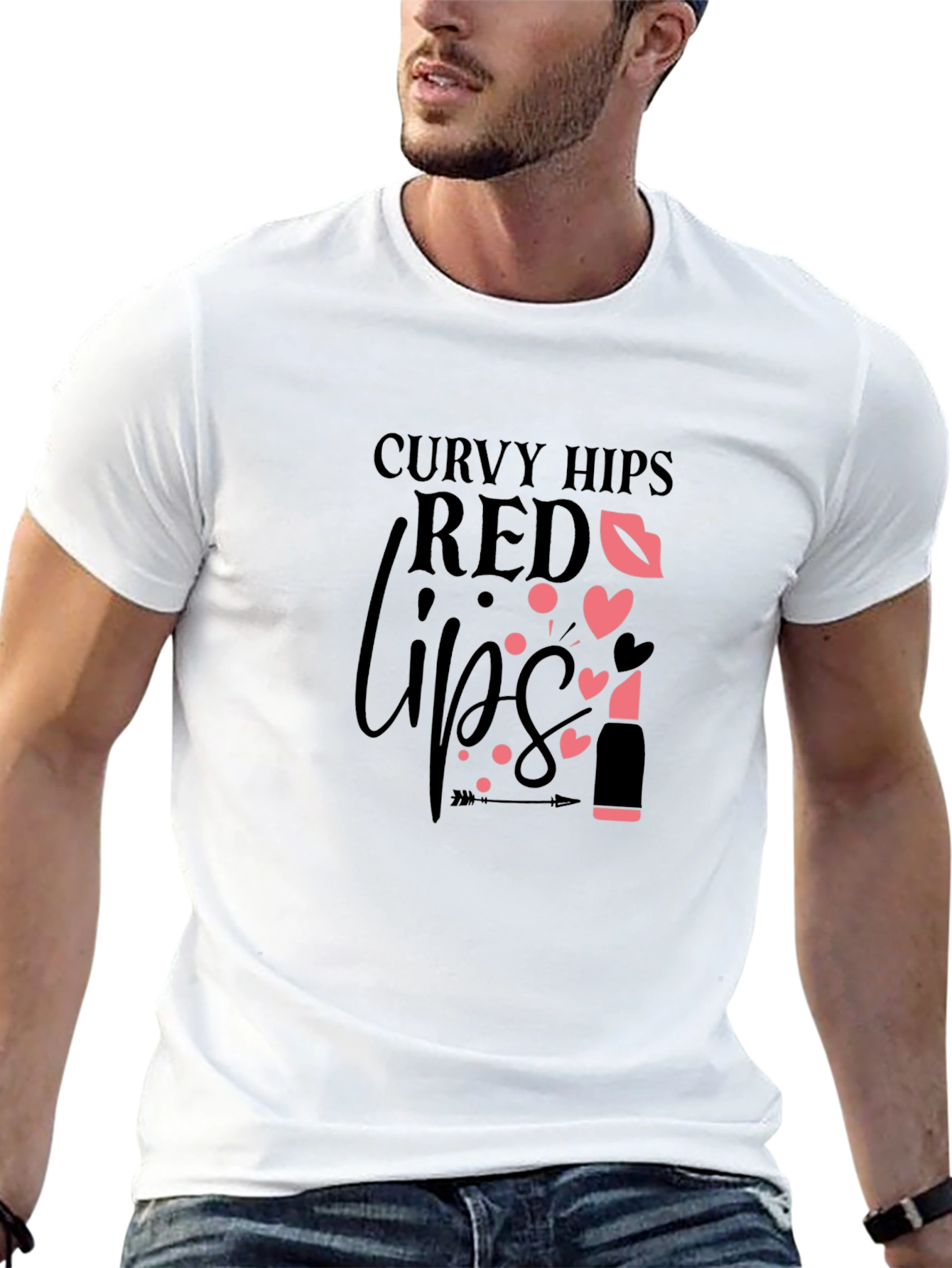 Curvy Hips Red Lips Black Graphic Tee