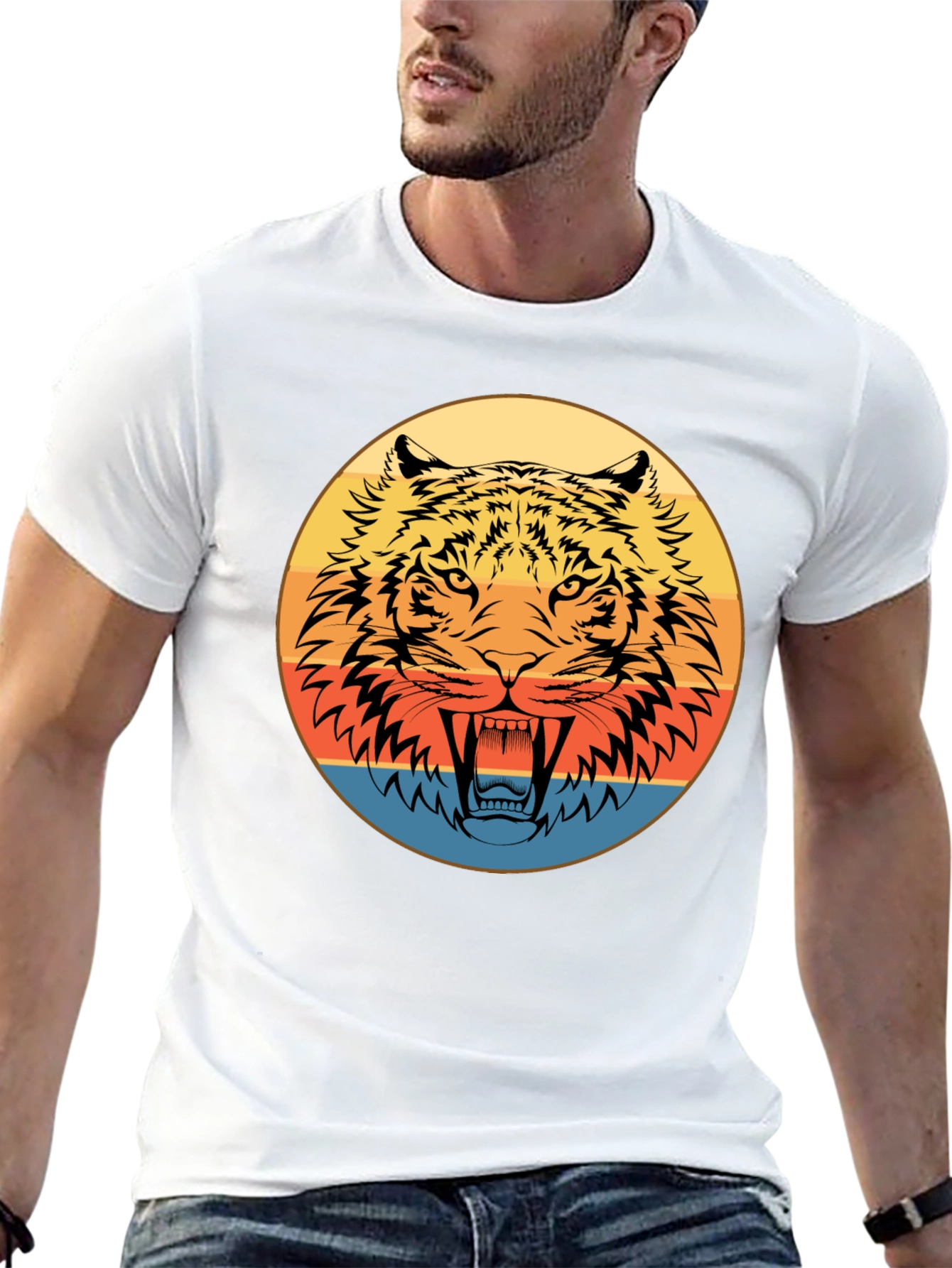 Retro Tiger Graphic Black T-Shirt