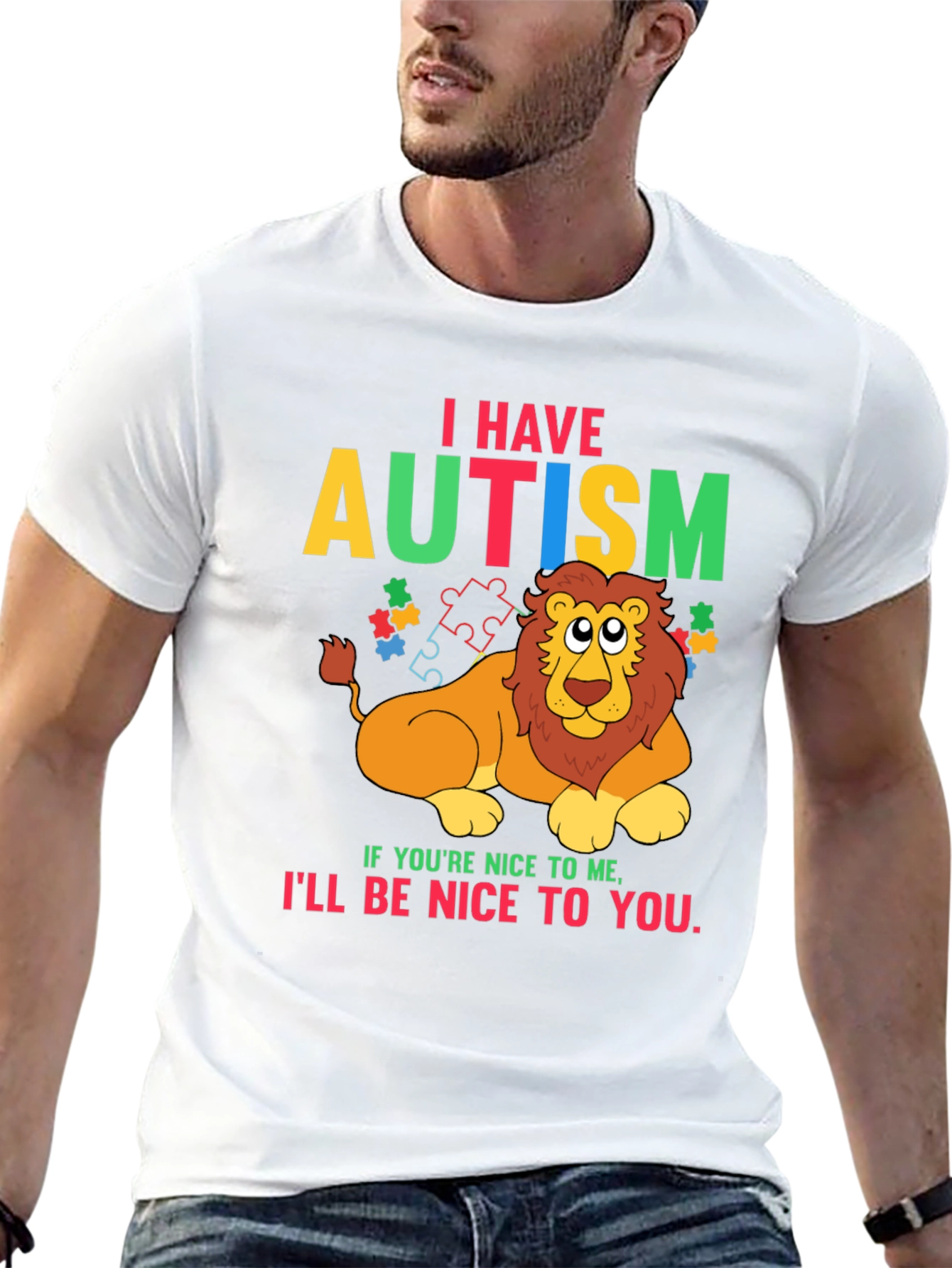 Autism Awareness Lion Graphic T-Shirt - Be Nice