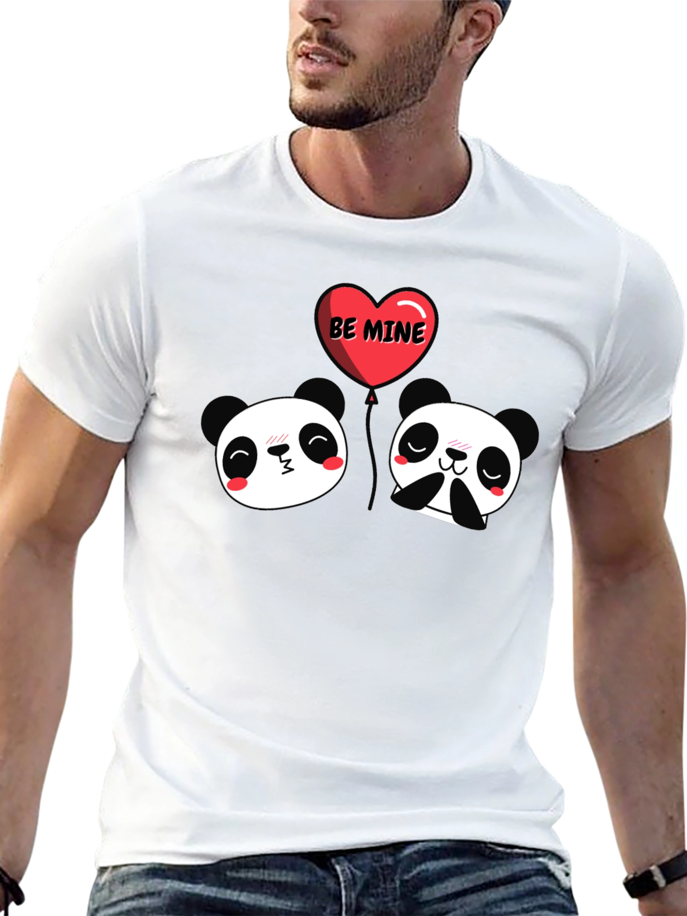 Cute Panda Valentines Day Black T-Shirt