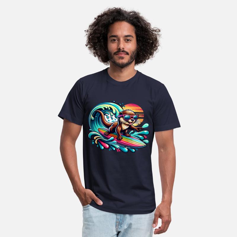 Cool Otter Surfing Waves with Sunglasses in