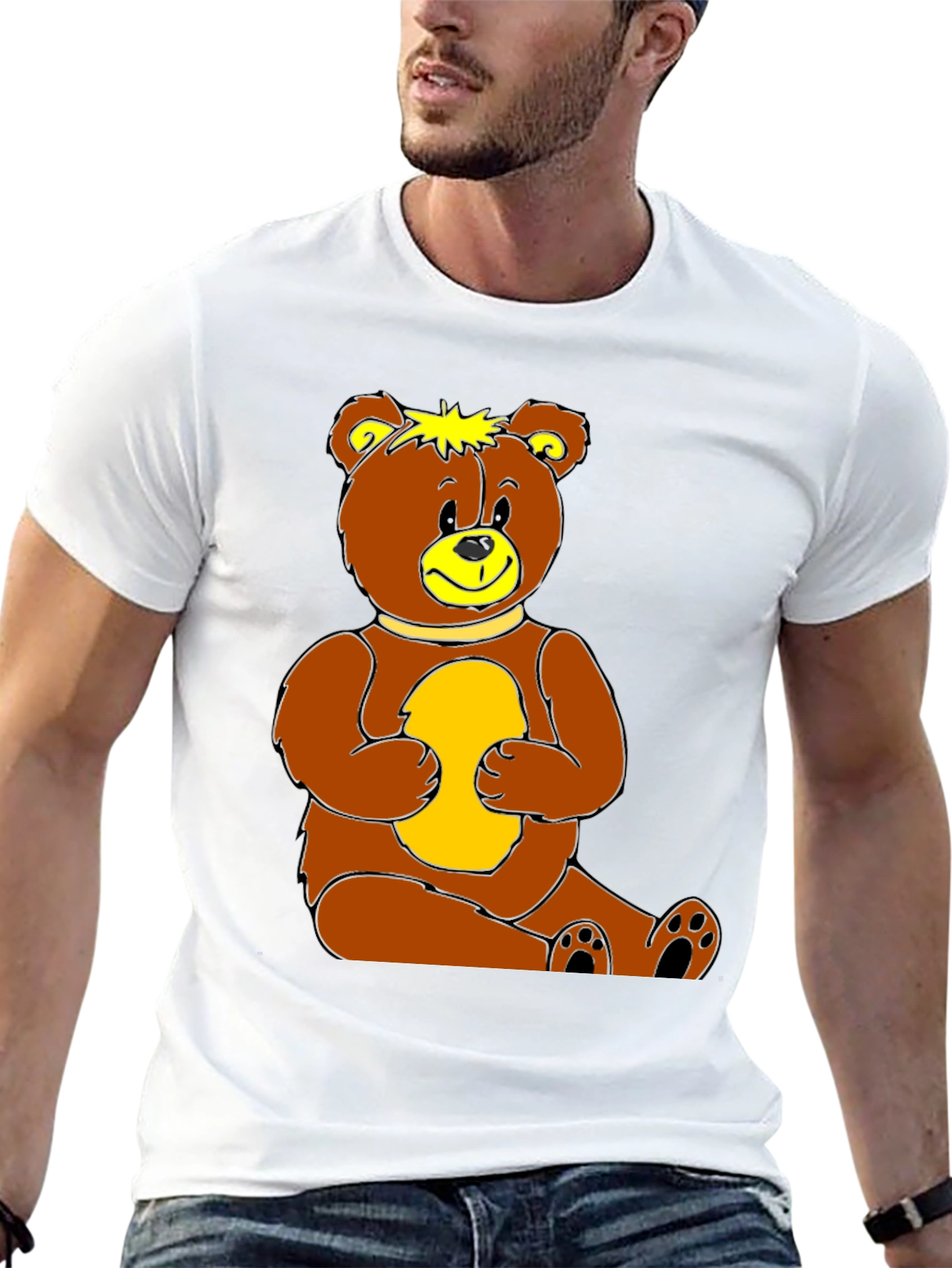 Cute Teddy Bear Graphic Print Black T-Shirt