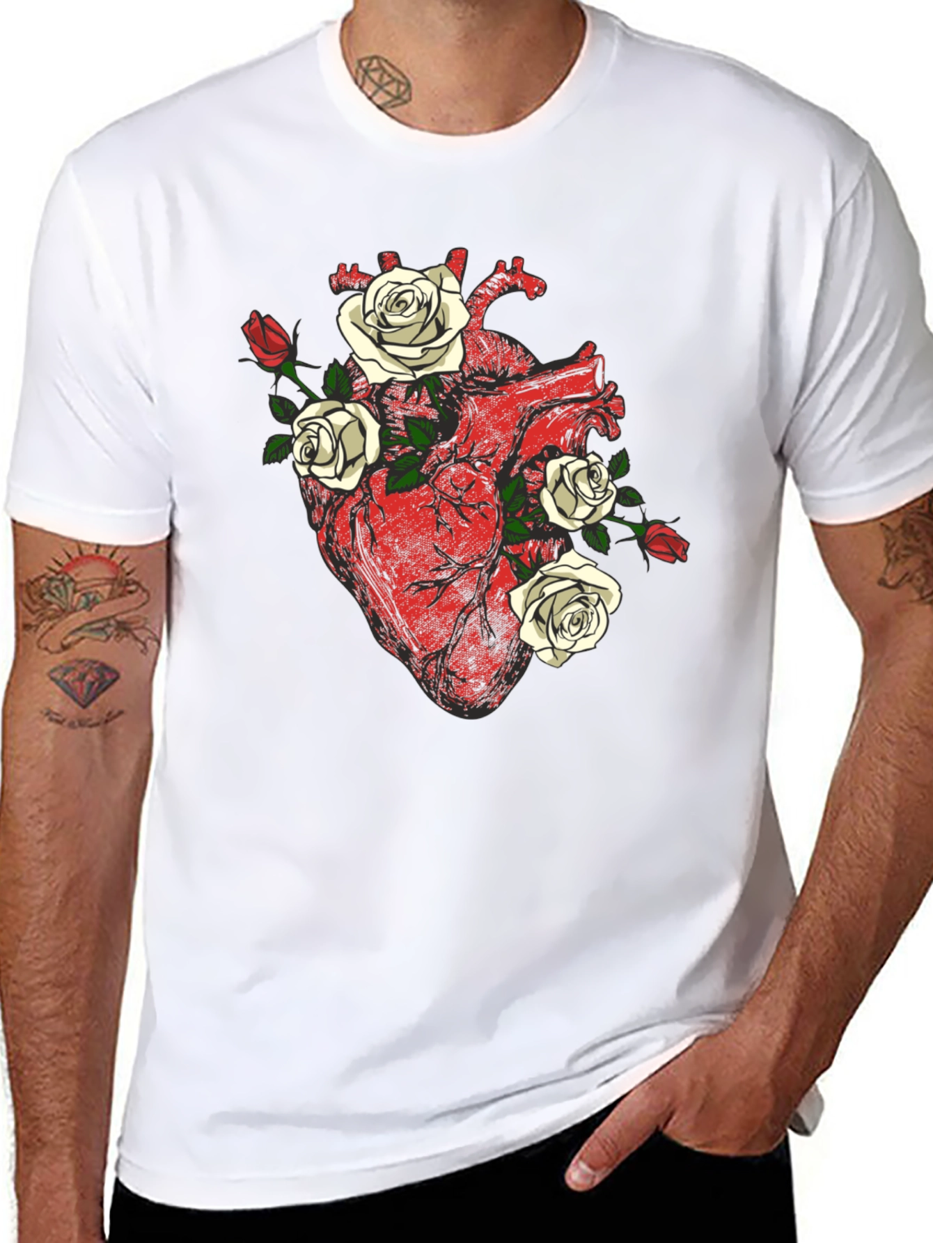 Anatomical Heart & Roses Graphic Tee