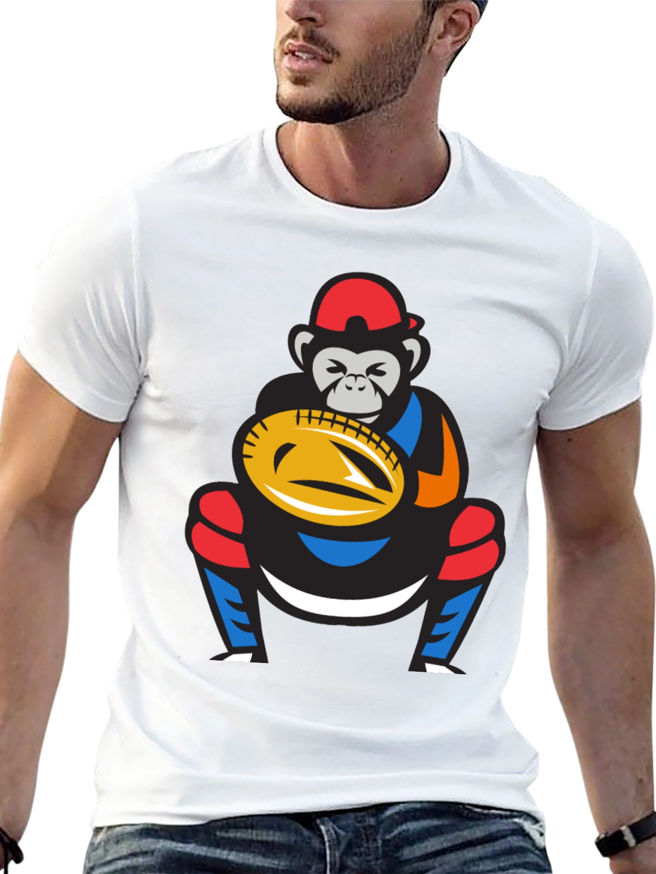 Monkey Baseball Catcher Graphic Tee
